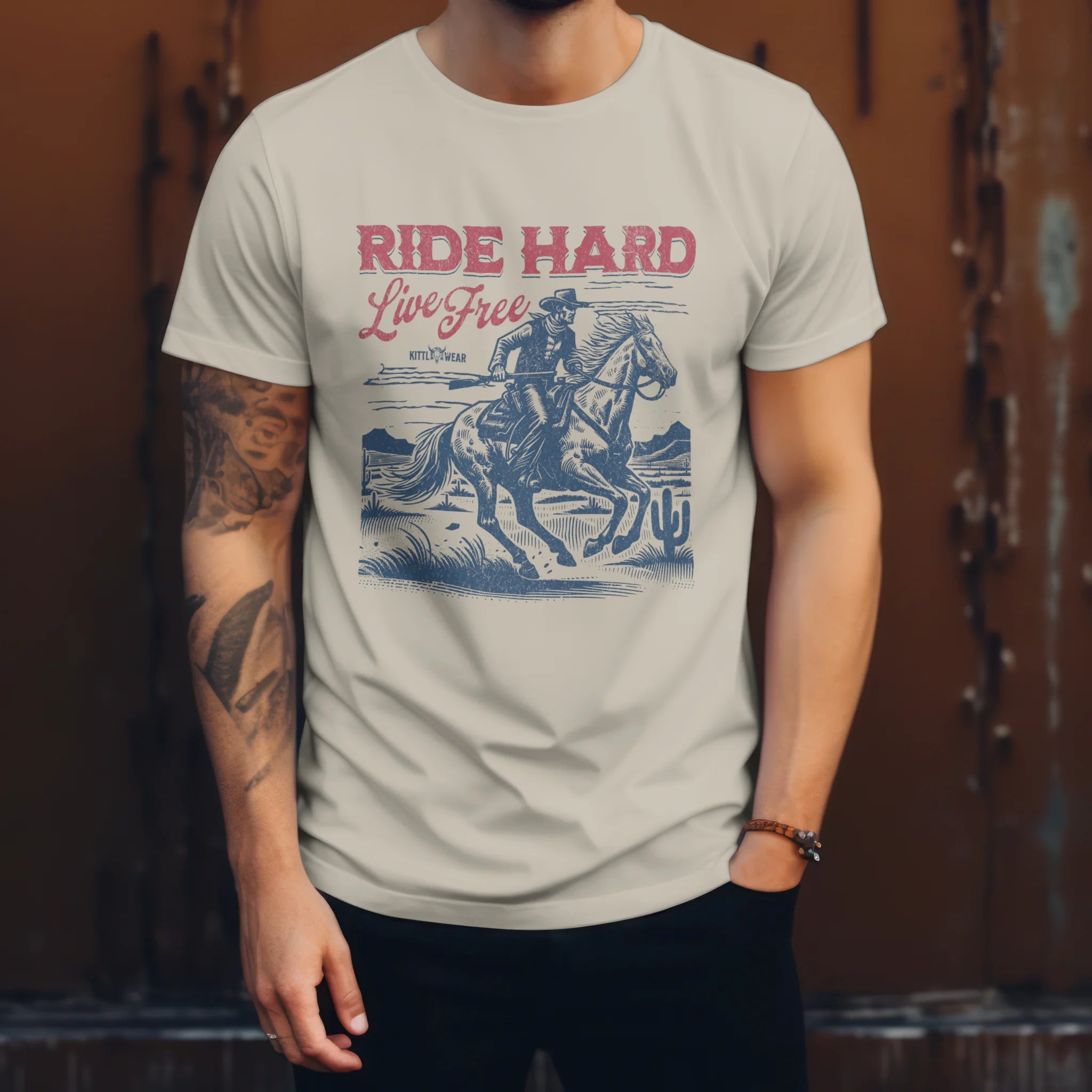Tričko retro western ride hard