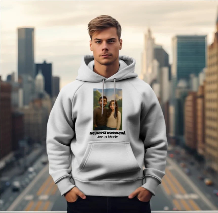 mikina s fotkou stylizovanou pomocí AI