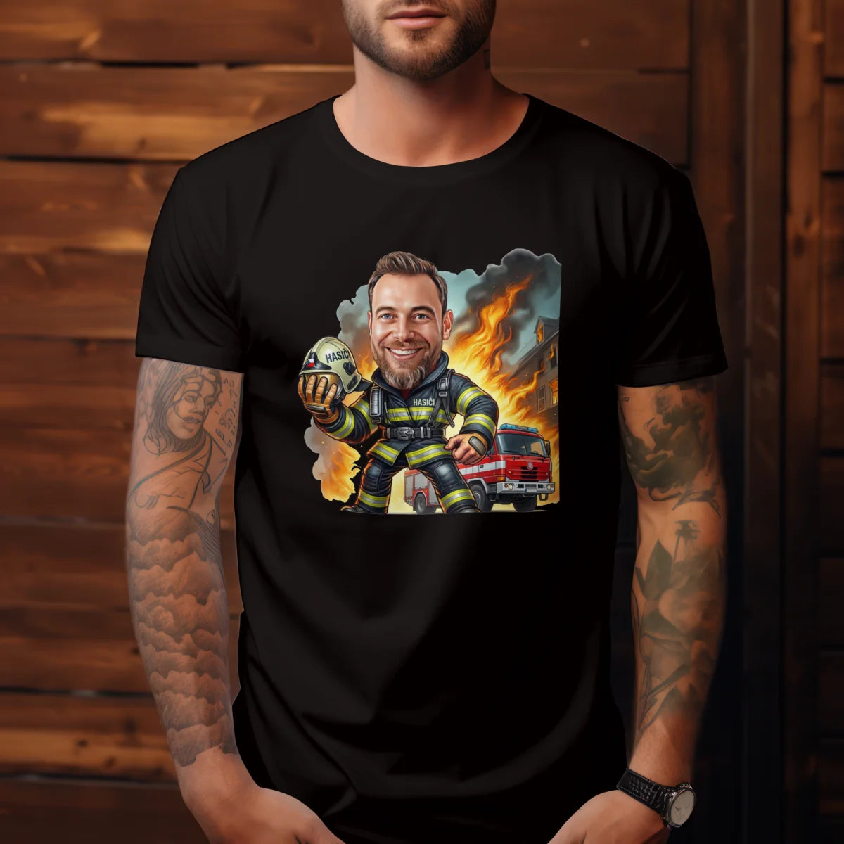 Tričko pro hasiče s vlastní fotkou.