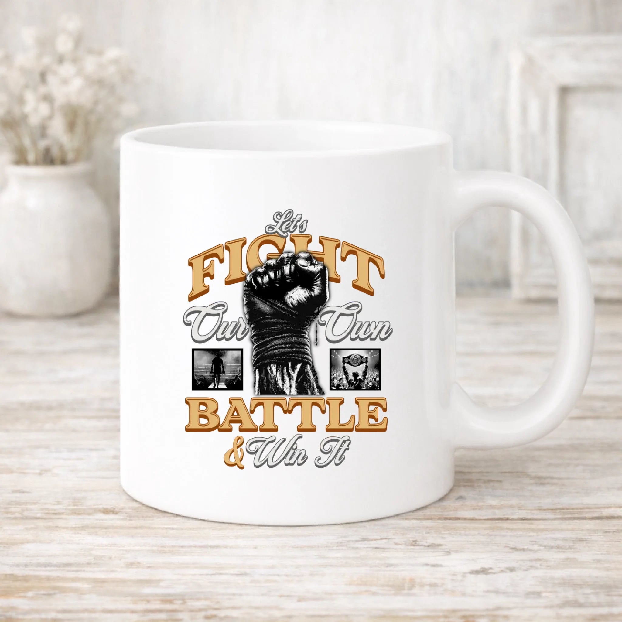 Hrníček s motivem bojových sportů a s možností personalizace.