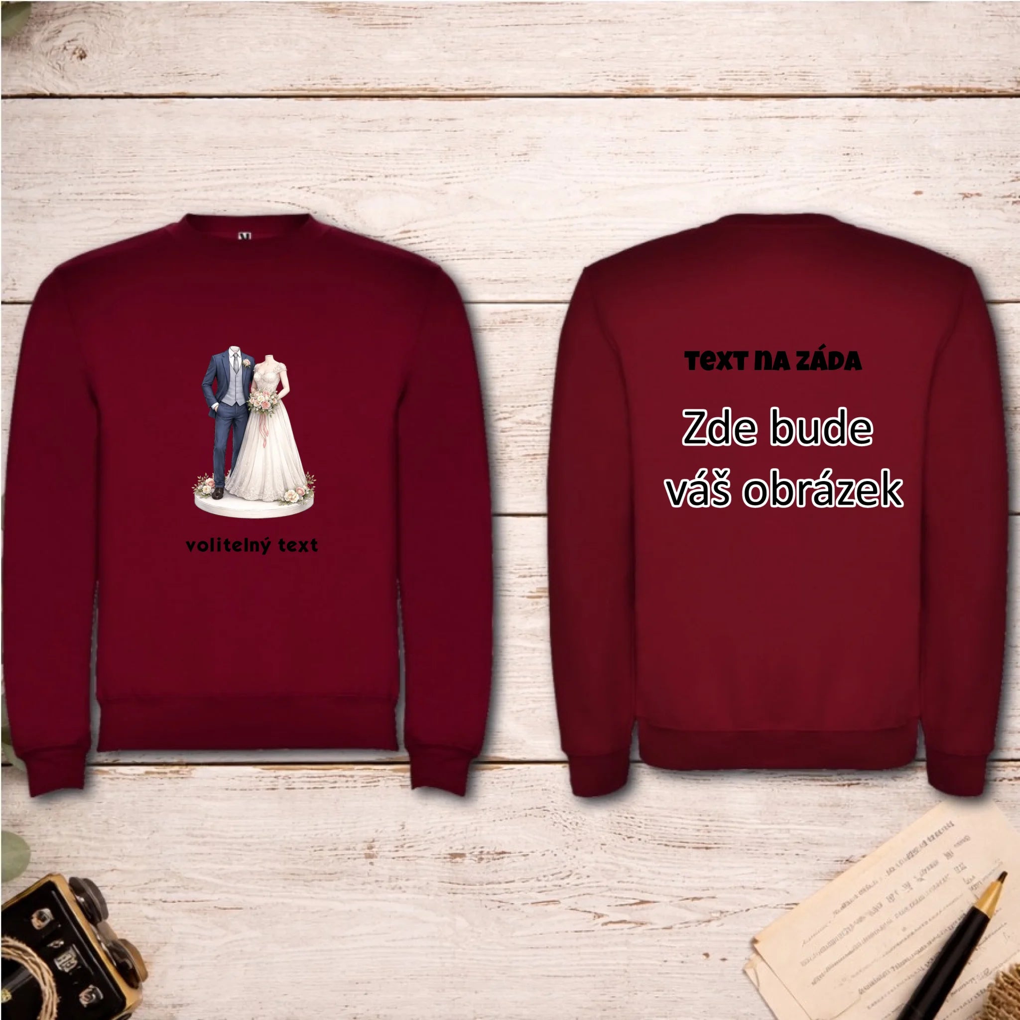 NOVOMANŽELĚ (ZATÍM) BEZ HLAVY - VLOŽTE FOTO, AUTOMATICKÝ OŘEZ unisex mikina bez kapuce