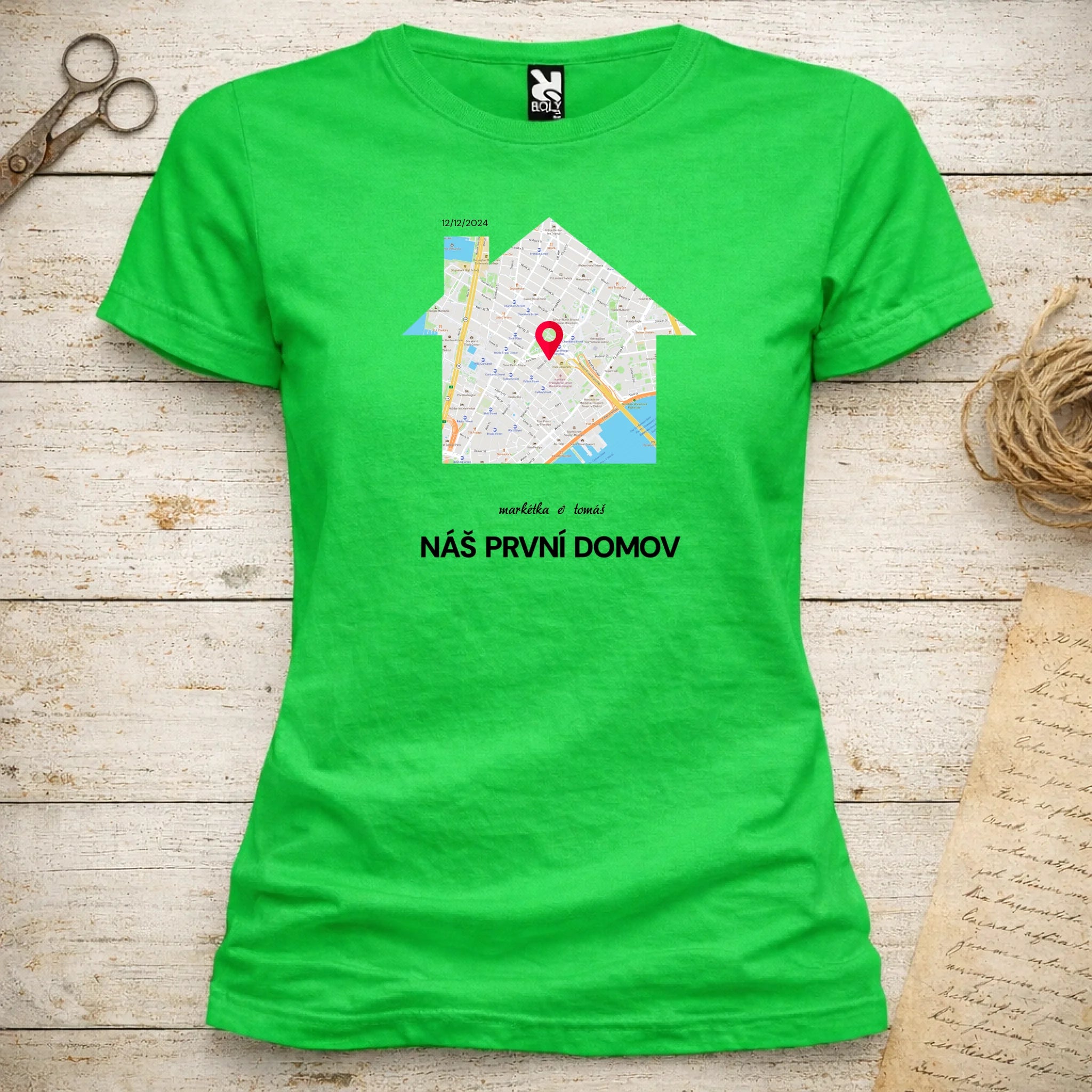 MAPA MÍSTA KDE TO ZAČALO - VYBERTE TVAR MAPY, ZADÁTE MÍSTO, DOPLNÍTE TEXTY dámské tričko