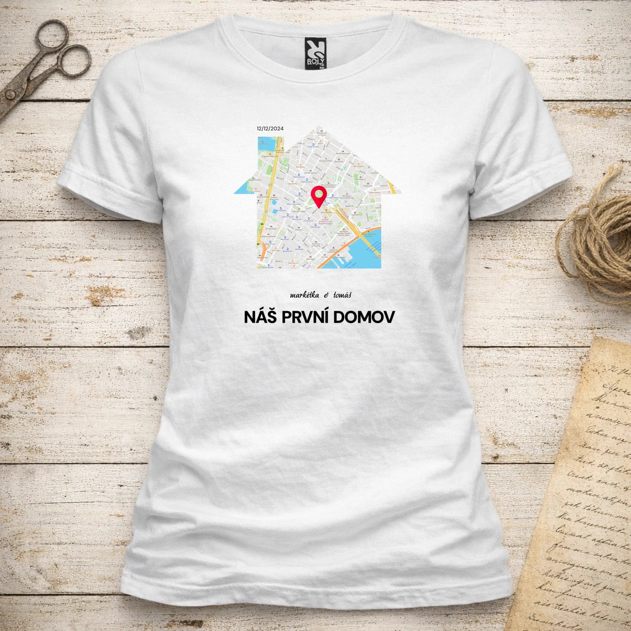 MAPA MÍSTA KDE TO ZAČALO - VYBERTE TVAR MAPY, ZADÁTE MÍSTO, DOPLNÍTE TEXTY dámské tričko