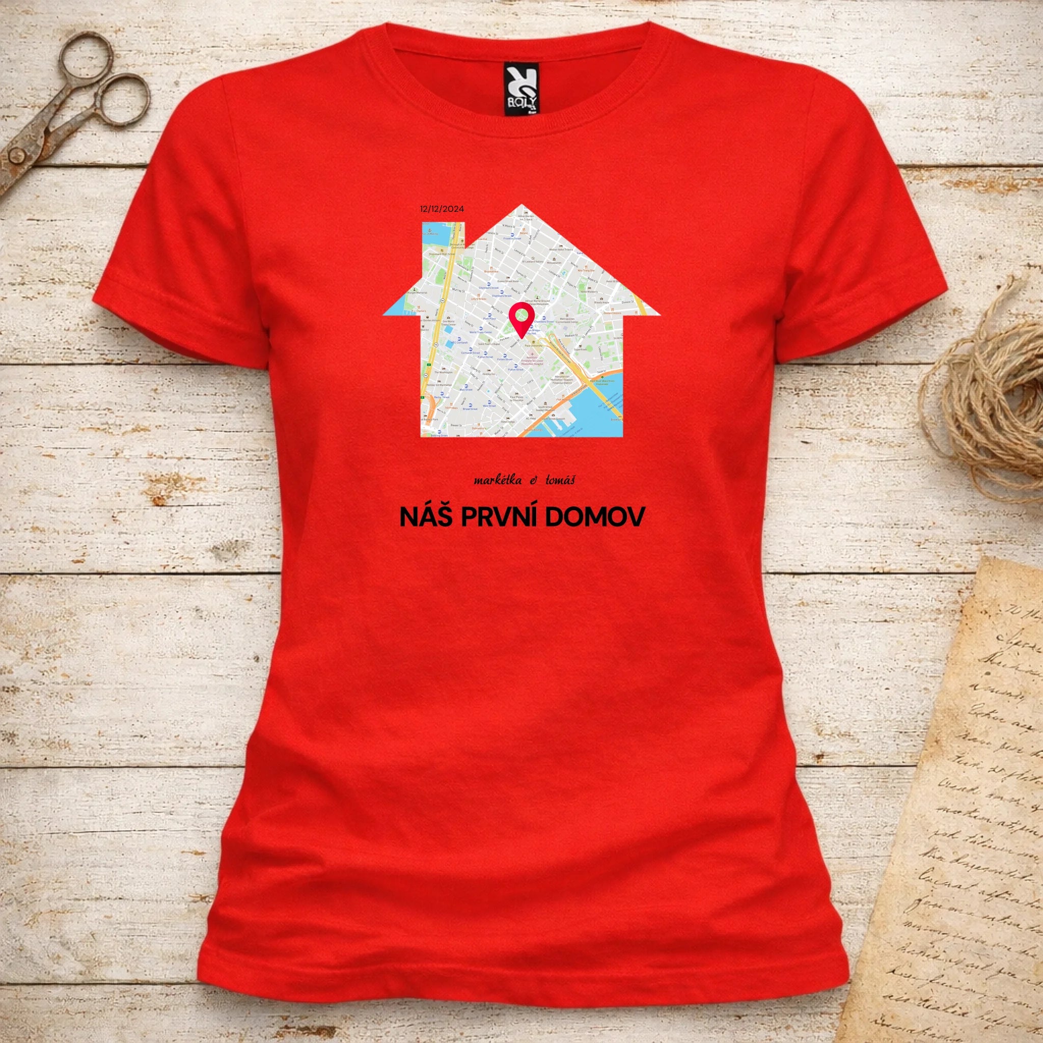 MAPA MÍSTA KDE TO ZAČALO - VYBERTE TVAR MAPY, ZADÁTE MÍSTO, DOPLNÍTE TEXTY dámské tričko
