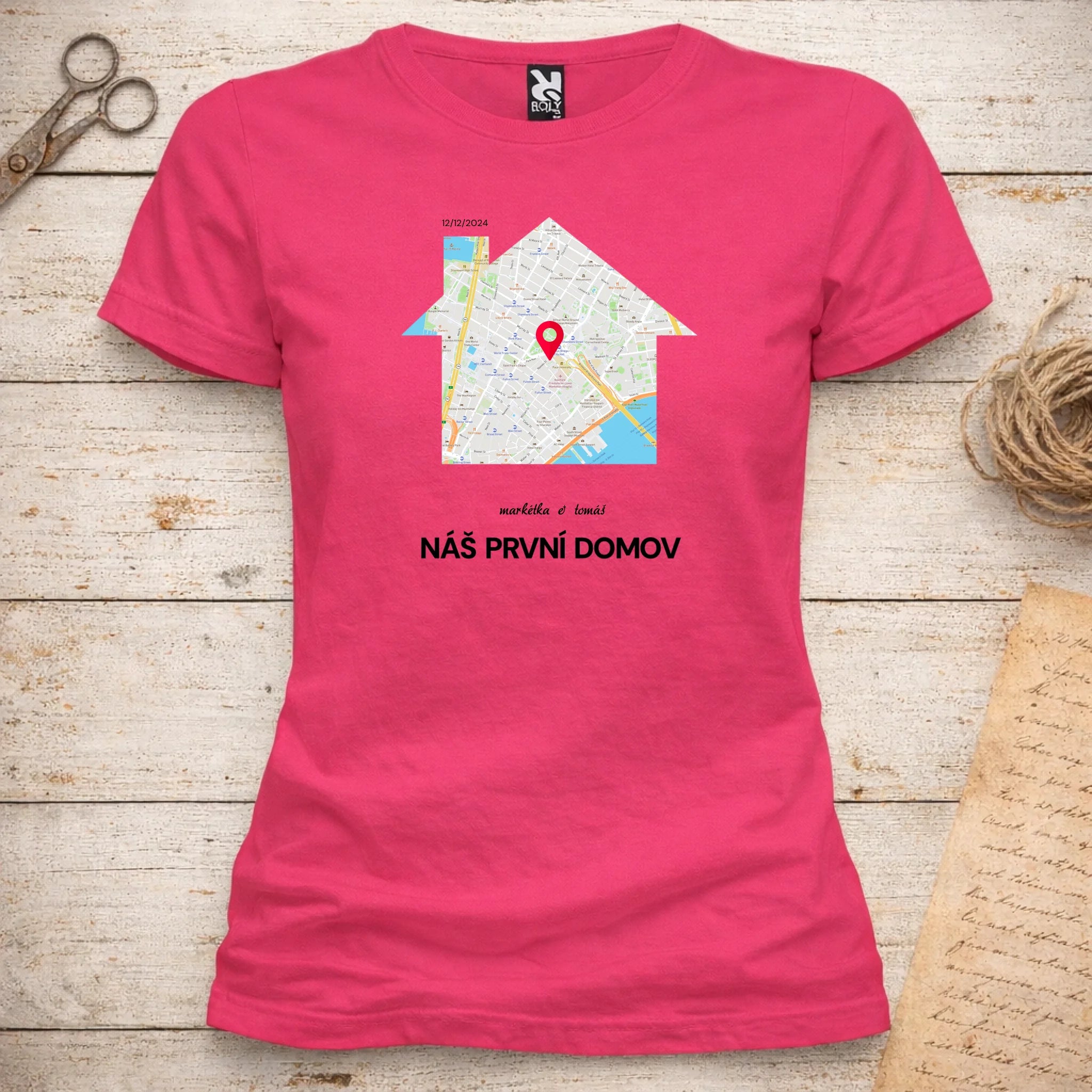 MAPA MÍSTA KDE TO ZAČALO - VYBERTE TVAR MAPY, ZADÁTE MÍSTO, DOPLNÍTE TEXTY dámské tričko