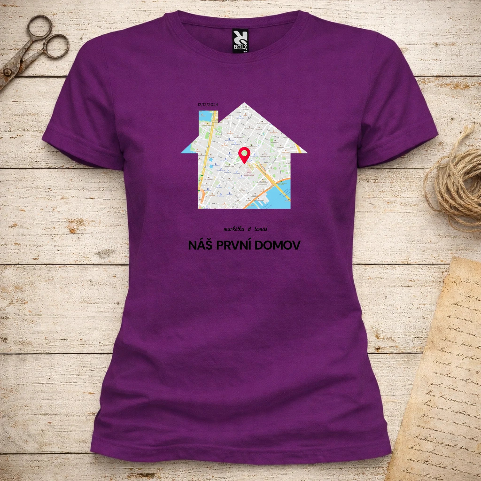 MAPA MÍSTA KDE TO ZAČALO - VYBERTE TVAR MAPY, ZADÁTE MÍSTO, DOPLNÍTE TEXTY dámské tričko