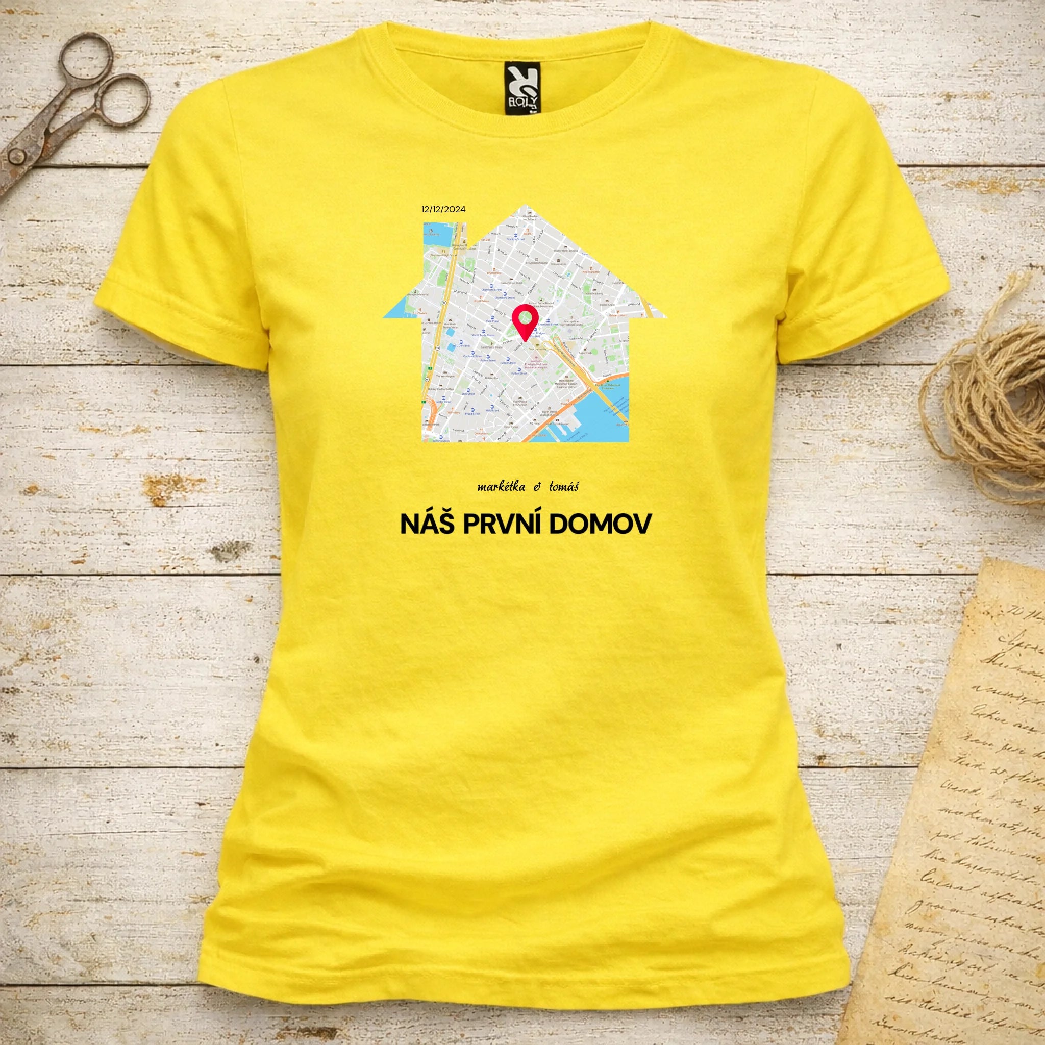 MAPA MÍSTA KDE TO ZAČALO - VYBERTE TVAR MAPY, ZADÁTE MÍSTO, DOPLNÍTE TEXTY dámské tričko