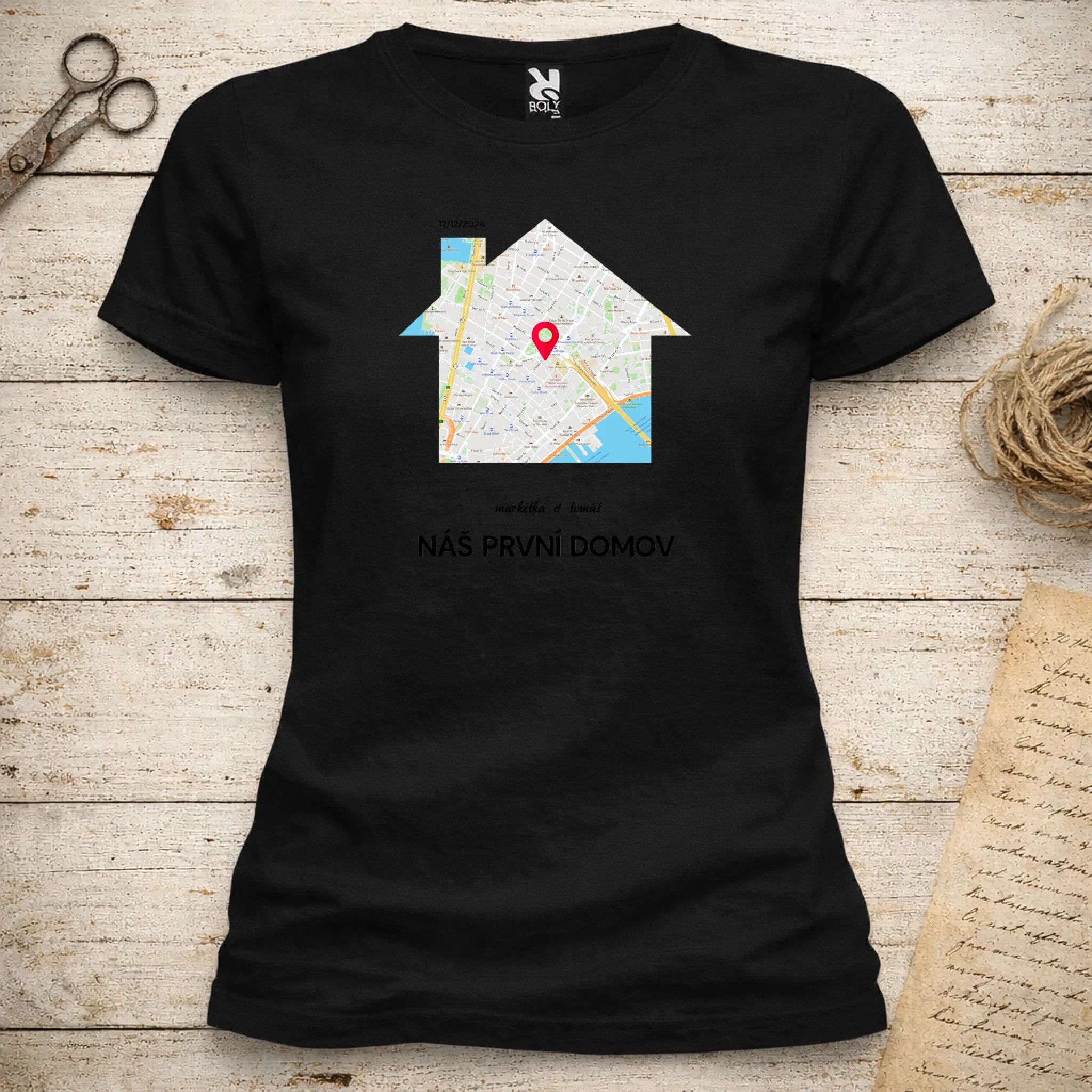 MAPA MÍSTA KDE TO ZAČALO - VYBERTE TVAR MAPY, ZADÁTE MÍSTO, DOPLNÍTE TEXTY dámské tričko