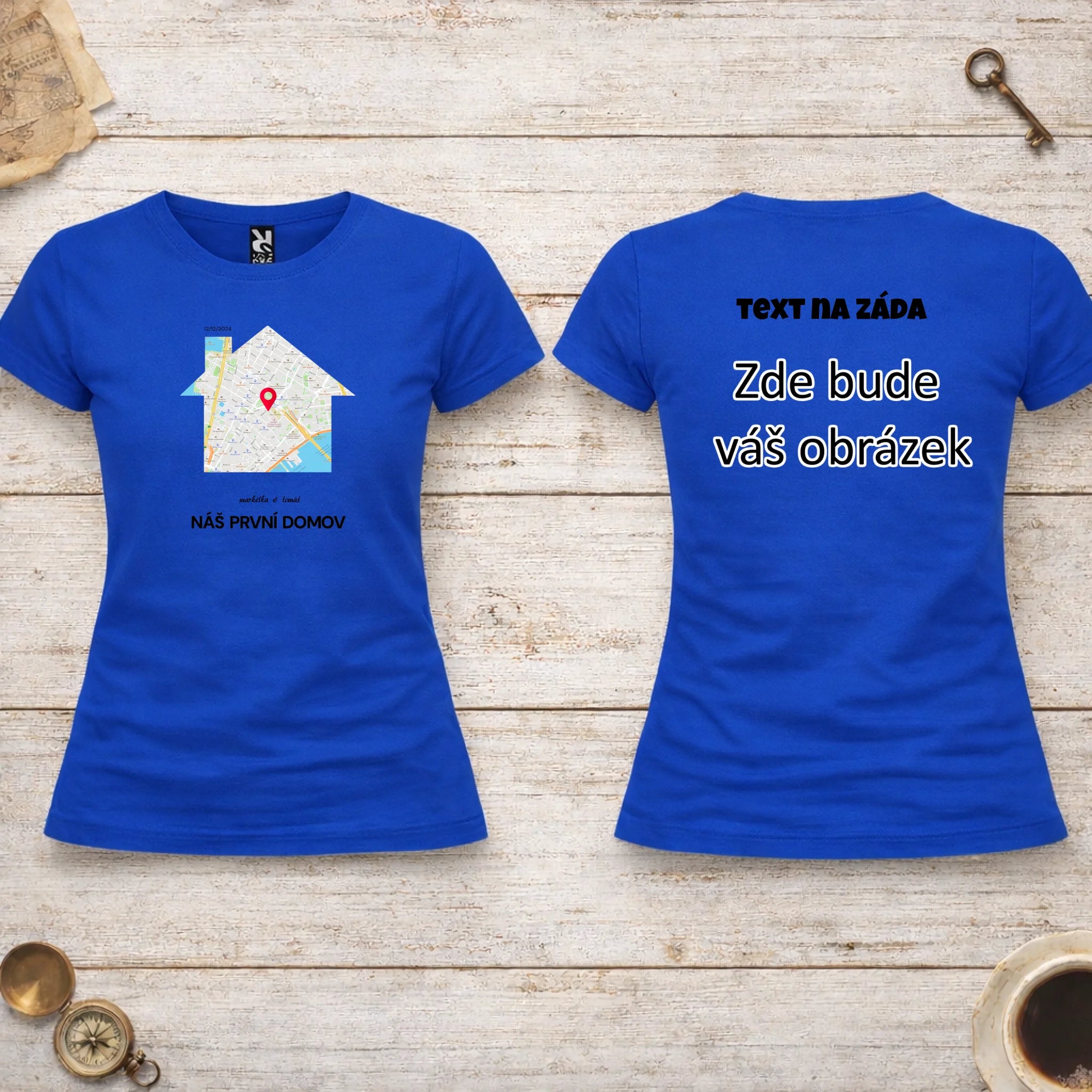 MAPA MÍSTA KDE TO ZAČALO - VYBERTE TVAR MAPY, ZADÁTE MÍSTO, DOPLNÍTE TEXTY dámské tričko