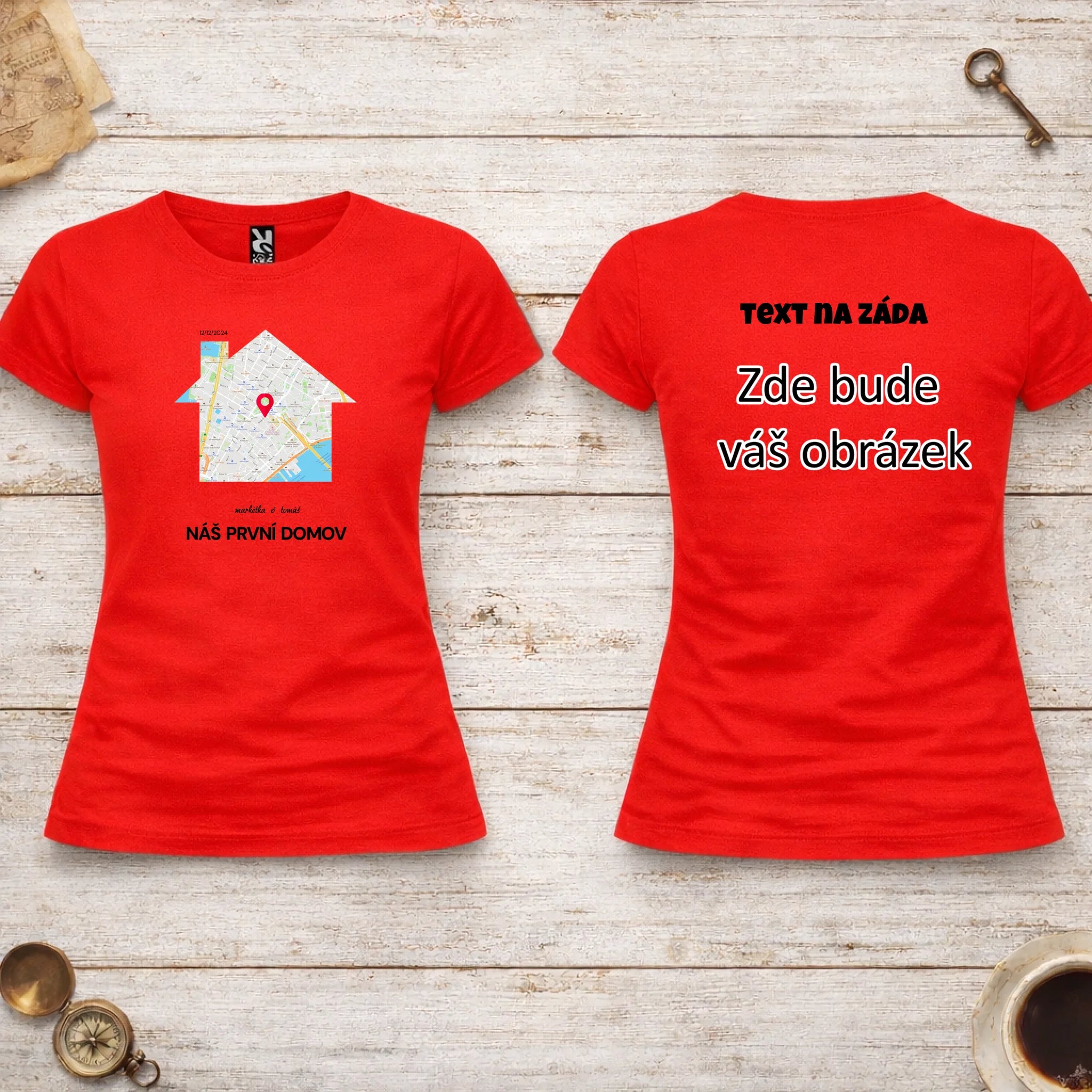 MAPA MÍSTA KDE TO ZAČALO - VYBERTE TVAR MAPY, ZADÁTE MÍSTO, DOPLNÍTE TEXTY dámské tričko