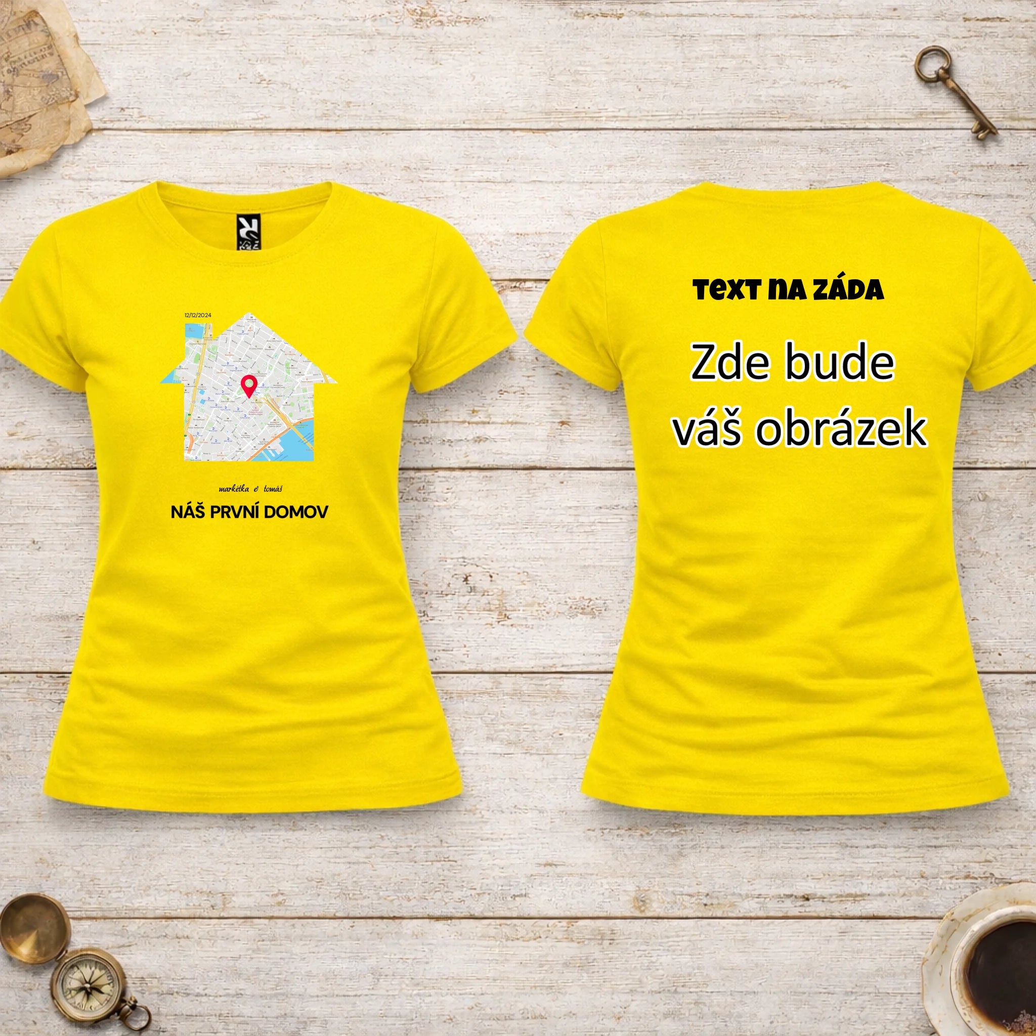 MAPA MÍSTA KDE TO ZAČALO - VYBERTE TVAR MAPY, ZADÁTE MÍSTO, DOPLNÍTE TEXTY dámské tričko