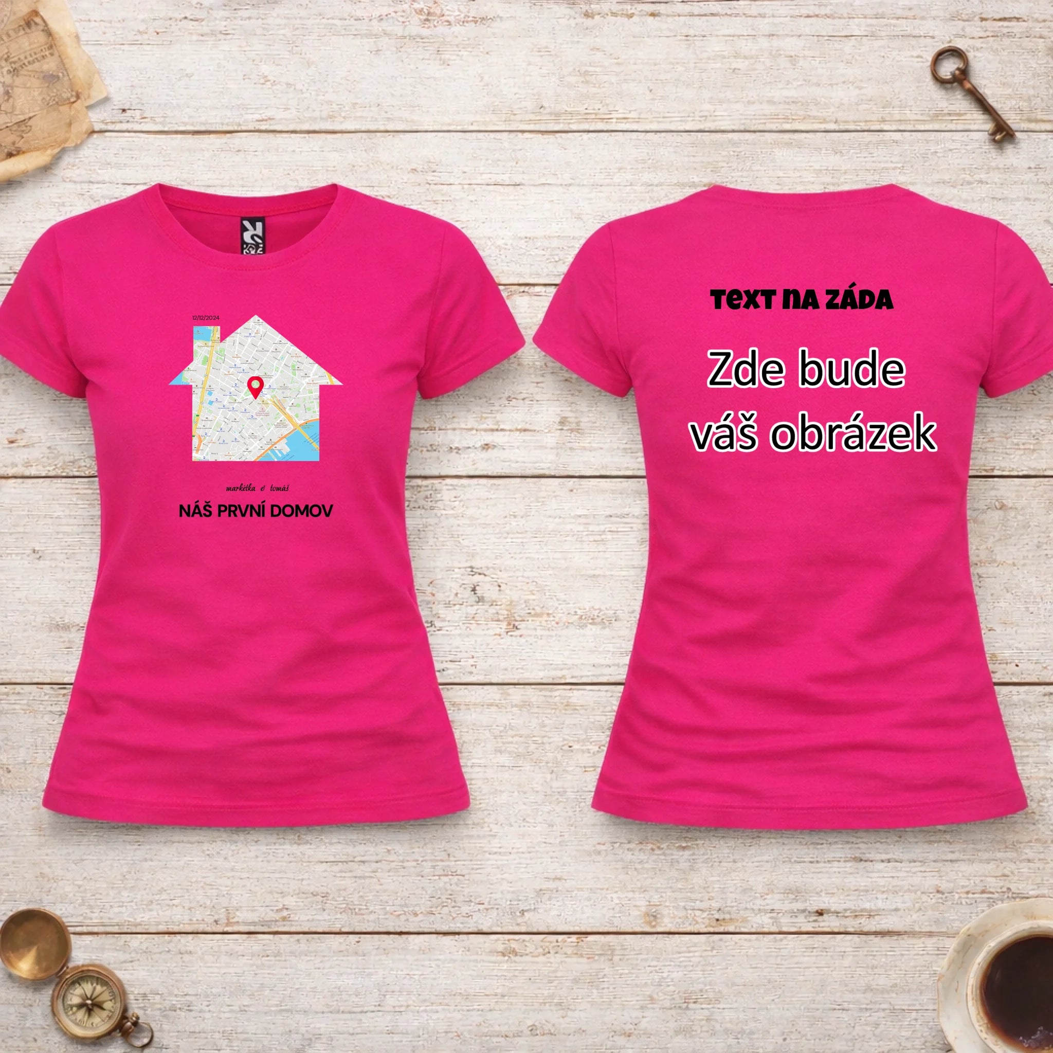 MAPA MÍSTA KDE TO ZAČALO - VYBERTE TVAR MAPY, ZADÁTE MÍSTO, DOPLNÍTE TEXTY dámské tričko