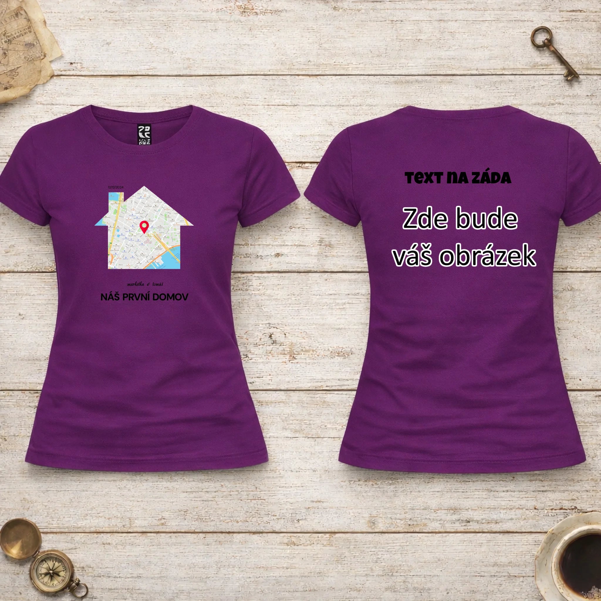 MAPA MÍSTA KDE TO ZAČALO - VYBERTE TVAR MAPY, ZADÁTE MÍSTO, DOPLNÍTE TEXTY dámské tričko