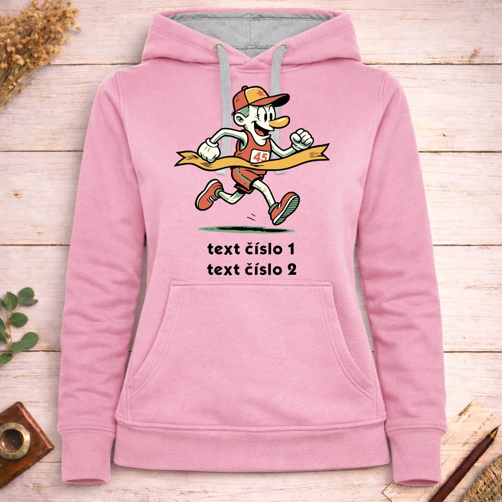 BĚH KOLO PLAVÁNÍ VÝBĚR OBRÁZKU (25+motivů) a MOŽNOST DOPLNIT VLASTNÍ TEXTY dámská mikina s kapucí