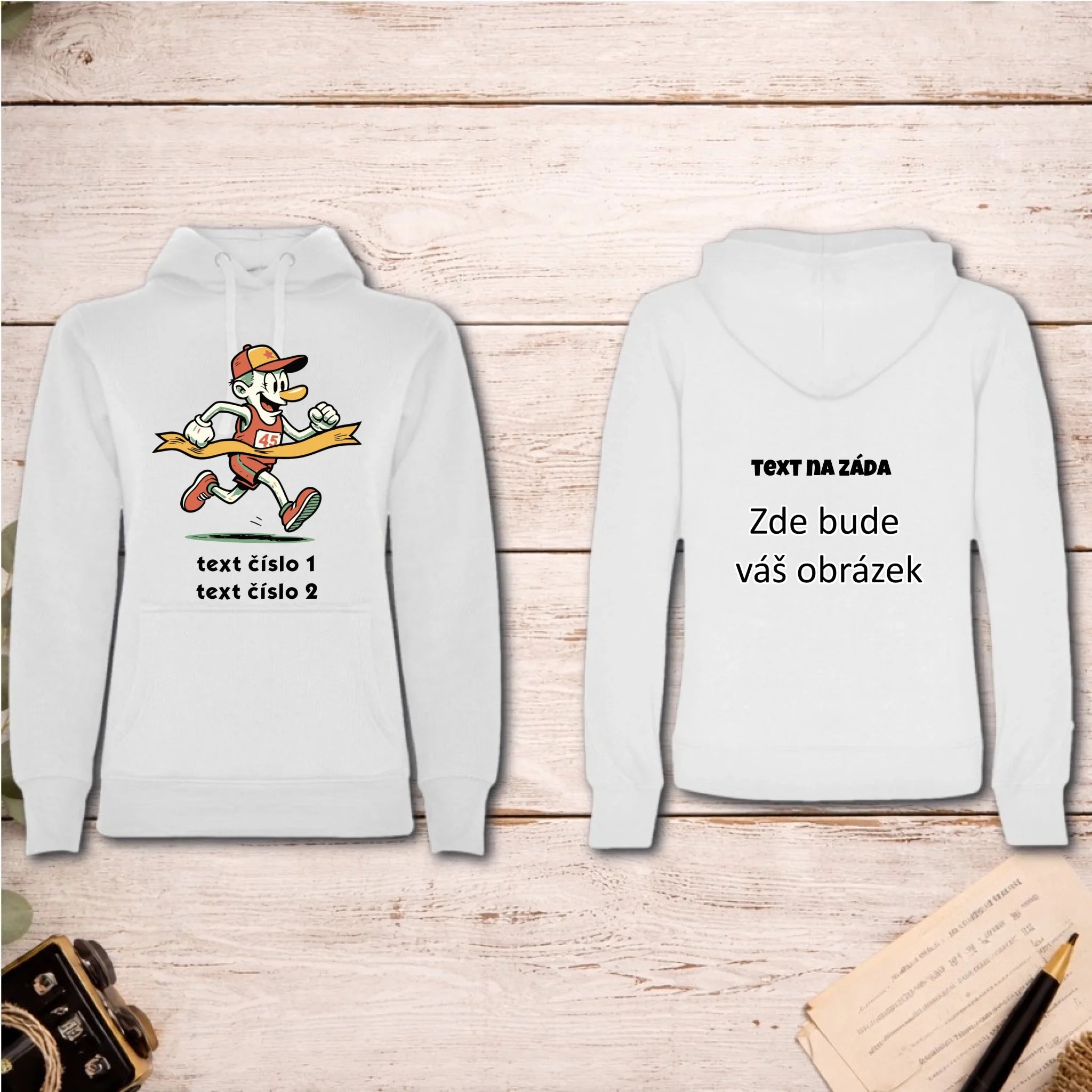 BĚH KOLO PLAVÁNÍ VÝBĚR OBRÁZKU (25+motivů) a MOŽNOST DOPLNIT VLASTNÍ TEXTY dámská mikina s kapucí