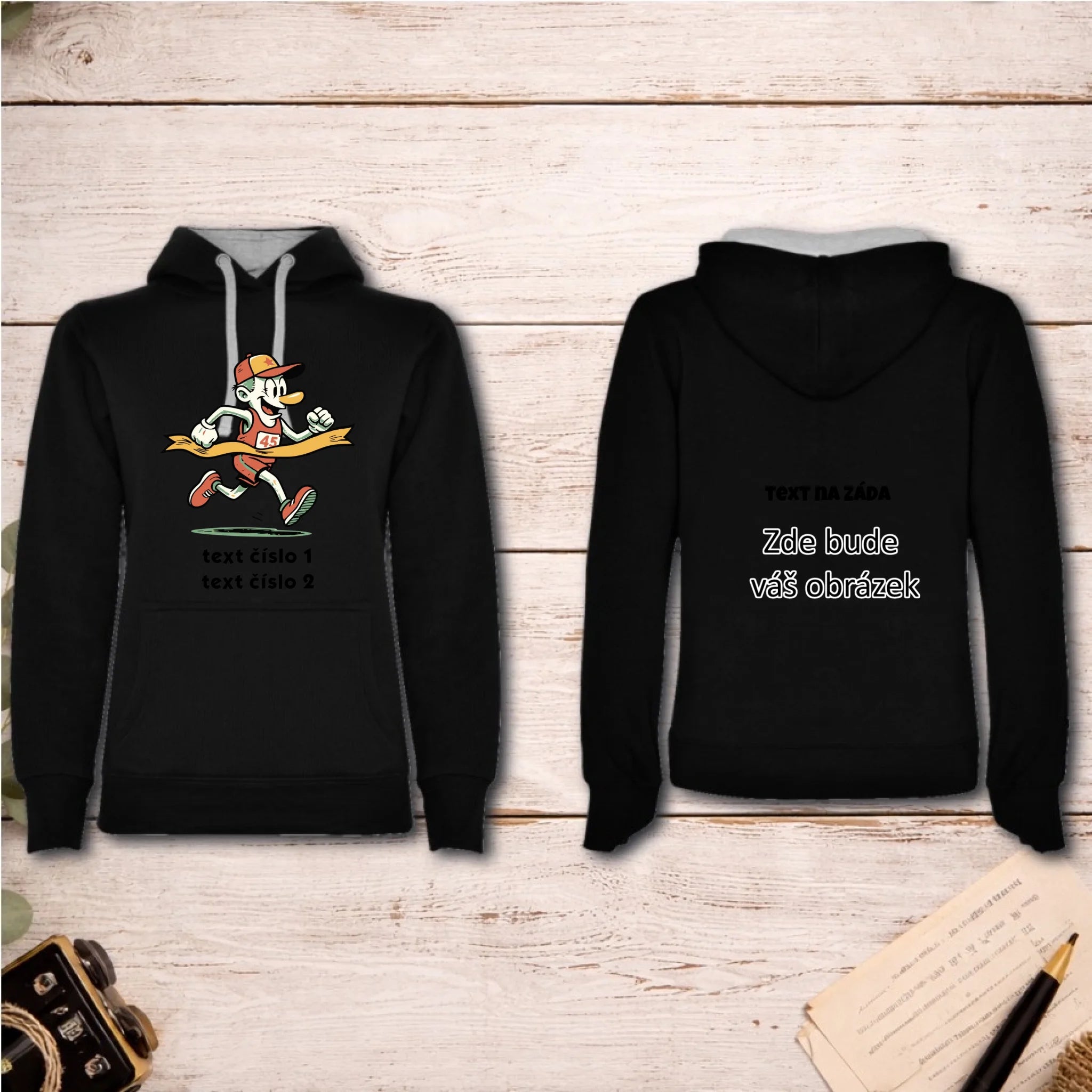 BĚH KOLO PLAVÁNÍ VÝBĚR OBRÁZKU (25+motivů) a MOŽNOST DOPLNIT VLASTNÍ TEXTY dámská mikina s kapucí