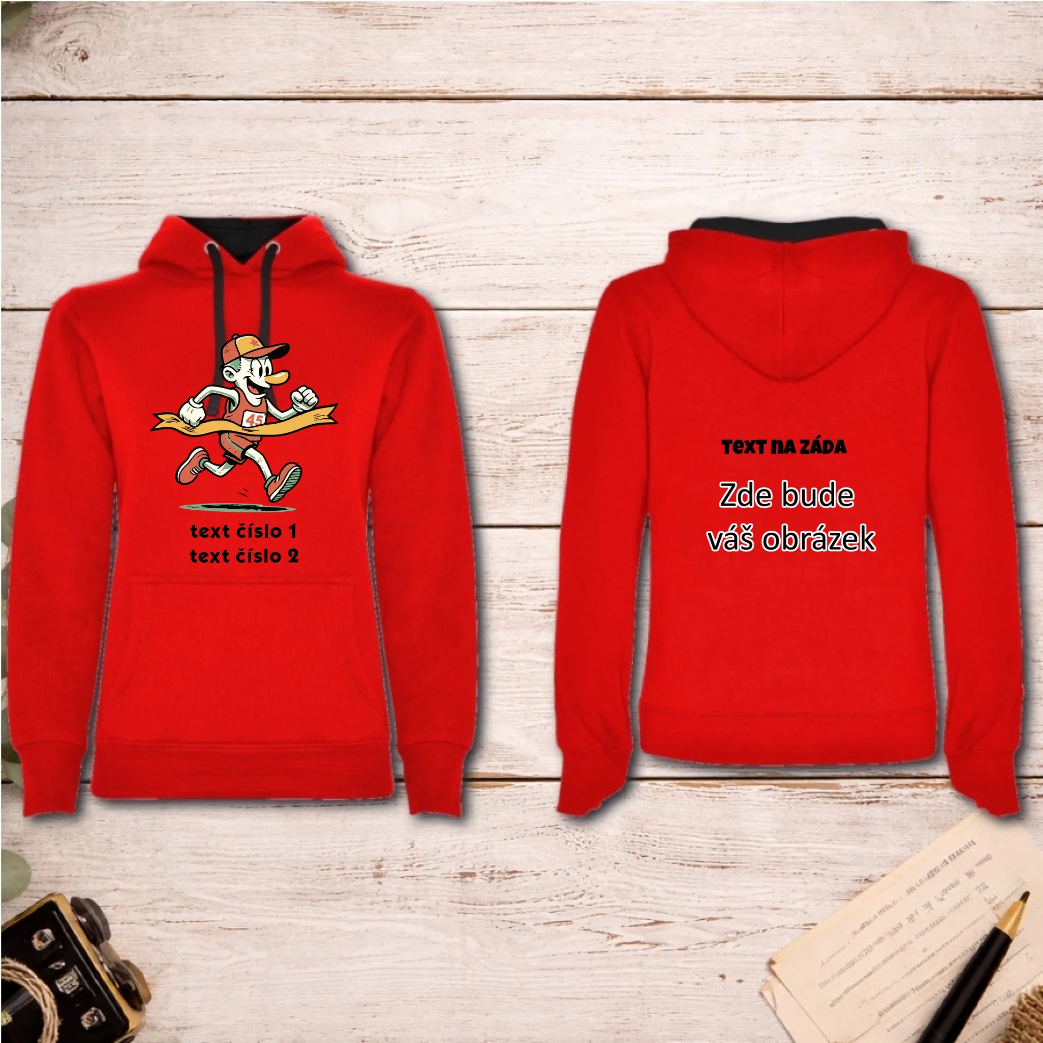 BĚH KOLO PLAVÁNÍ VÝBĚR OBRÁZKU (25+motivů) a MOŽNOST DOPLNIT VLASTNÍ TEXTY dámská mikina s kapucí