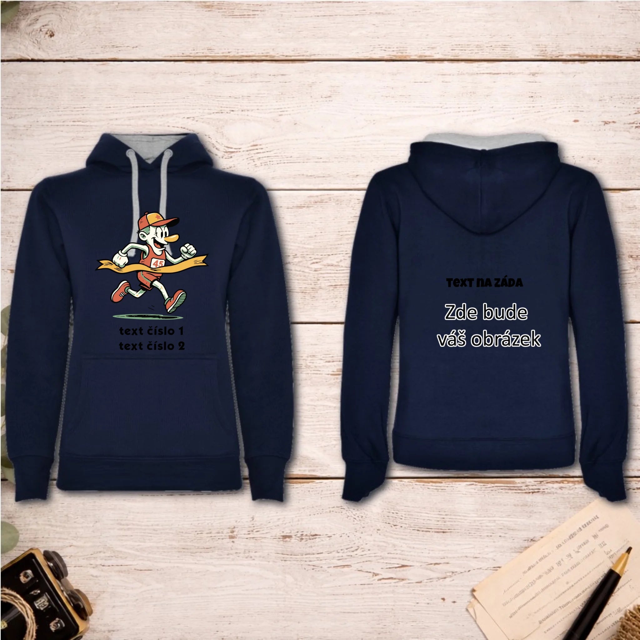 BĚH KOLO PLAVÁNÍ VÝBĚR OBRÁZKU (25+motivů) a MOŽNOST DOPLNIT VLASTNÍ TEXTY dámská mikina s kapucí