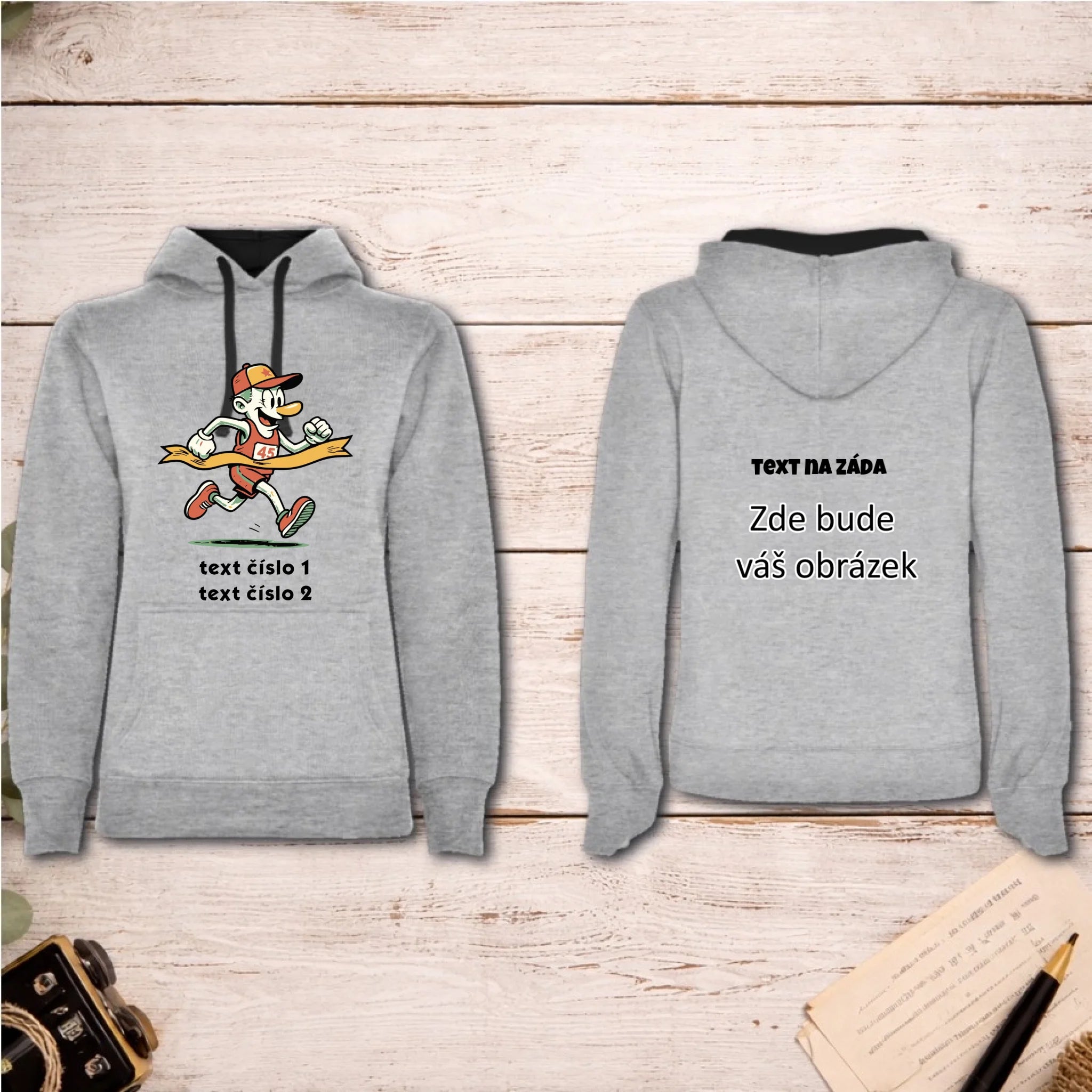 BĚH KOLO PLAVÁNÍ VÝBĚR OBRÁZKU (25+motivů) a MOŽNOST DOPLNIT VLASTNÍ TEXTY dámská mikina s kapucí