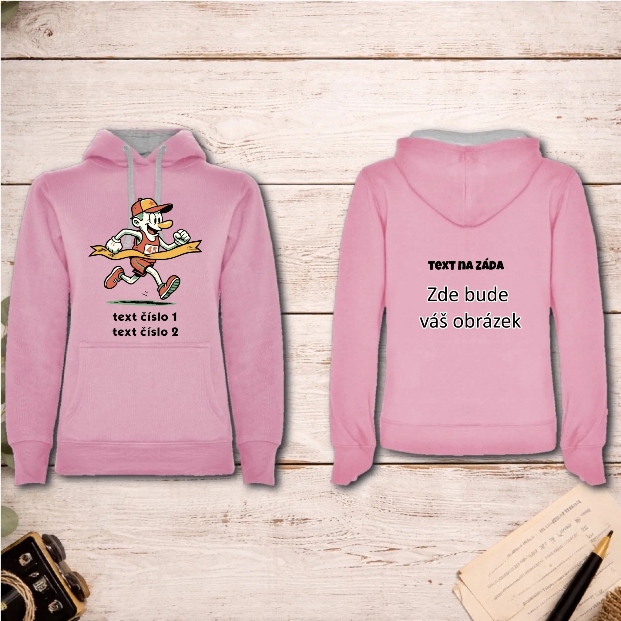 BĚH KOLO PLAVÁNÍ VÝBĚR OBRÁZKU (25+motivů) a MOŽNOST DOPLNIT VLASTNÍ TEXTY dámská mikina s kapucí