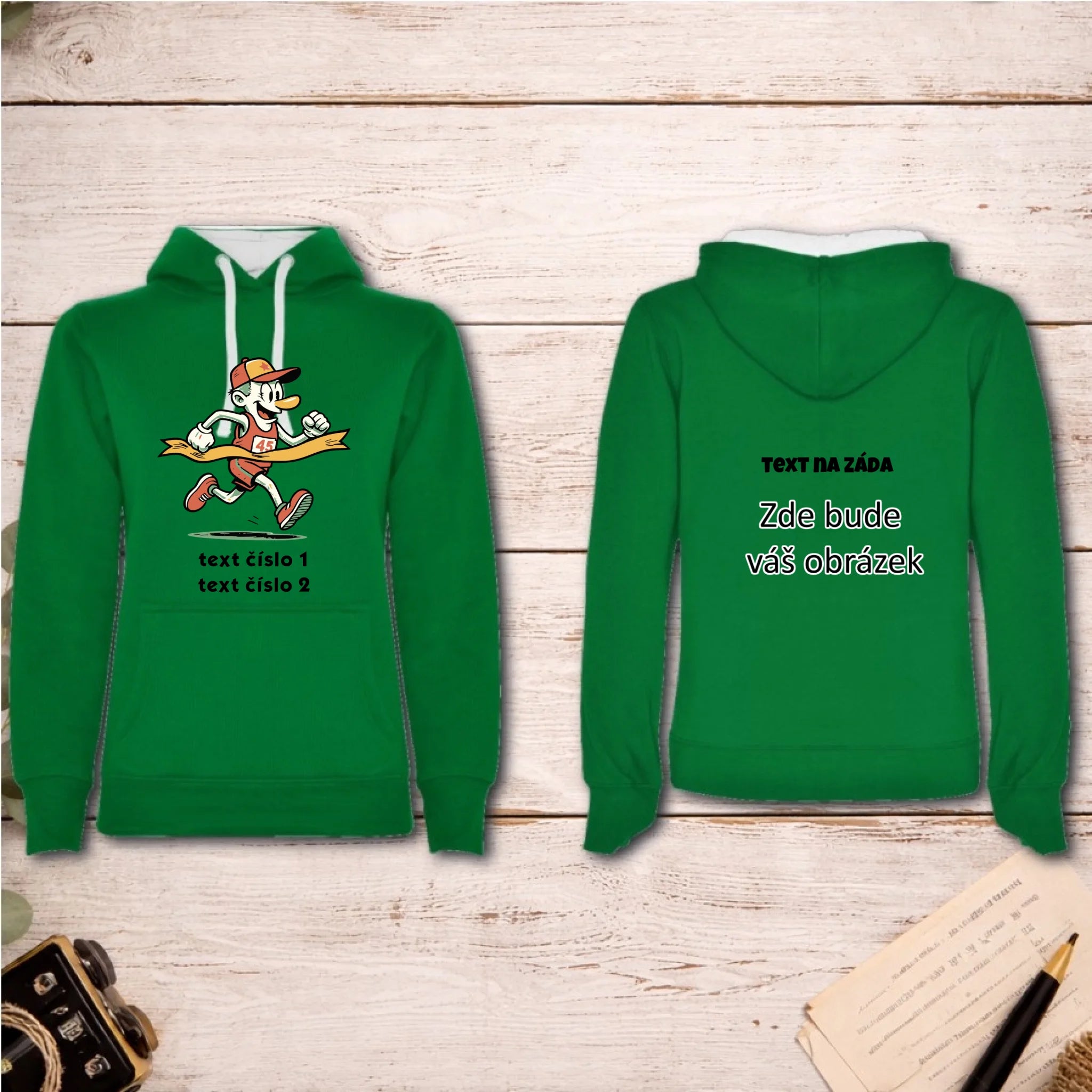 BĚH KOLO PLAVÁNÍ VÝBĚR OBRÁZKU (25+motivů) a MOŽNOST DOPLNIT VLASTNÍ TEXTY dámská mikina s kapucí