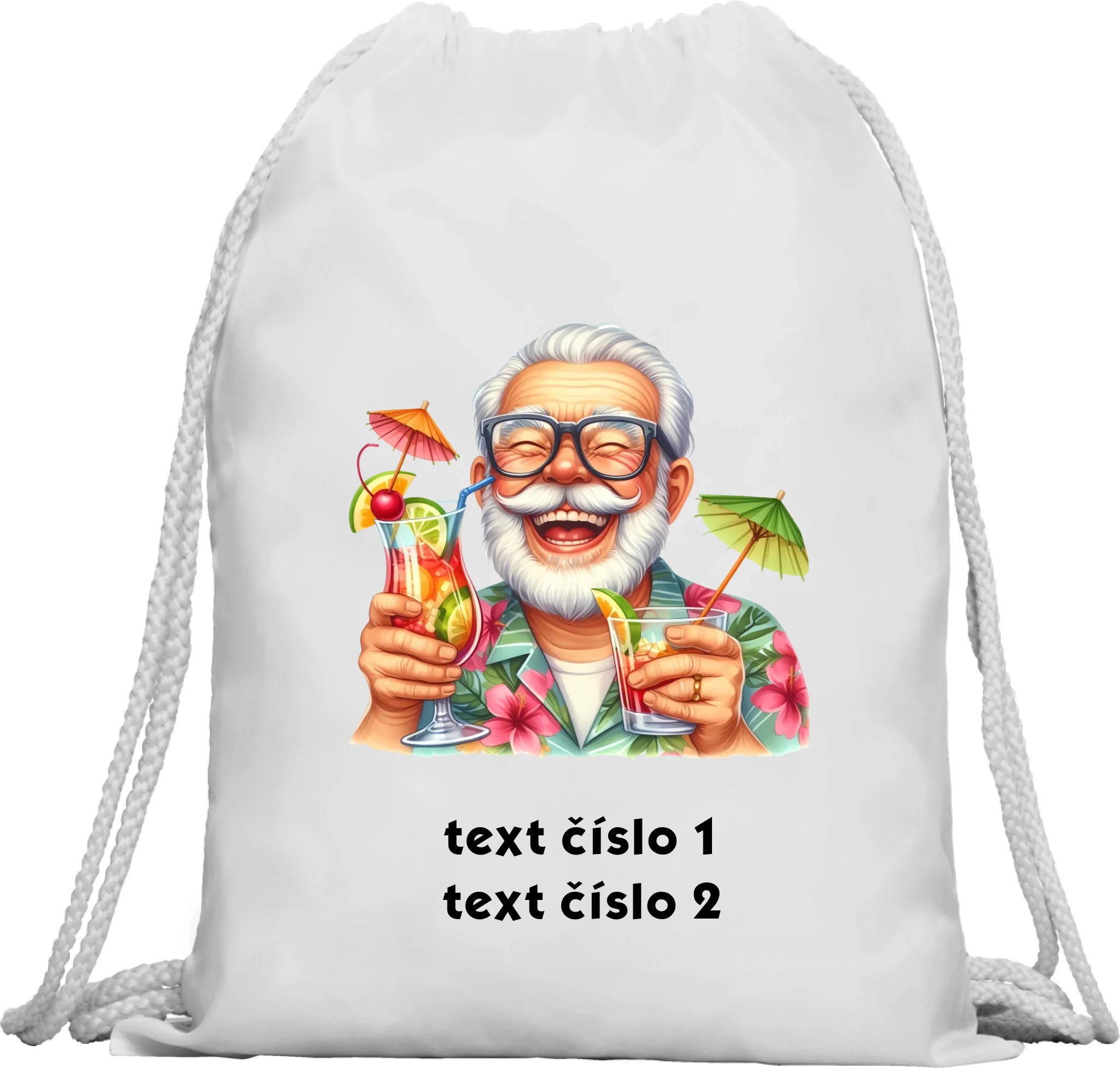 BATOH nebo TAŠKA s motivem DĚDEČEK (výběr z 10+ obrázků, možnost doplnit vlastní texty) Multifunkční batoh KAGU bílá 35x45 cm