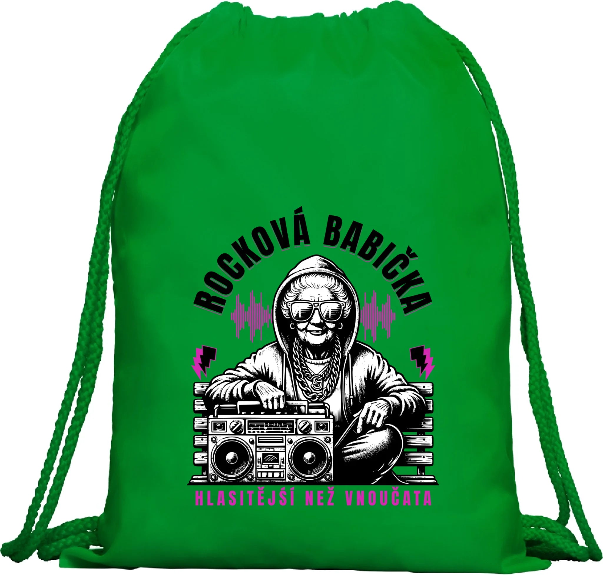 BATOH nebo TAŠKA s motivem ROCKOVÁ BABIČKA Multifunkční batoh KAGU zelená 35x45 cm