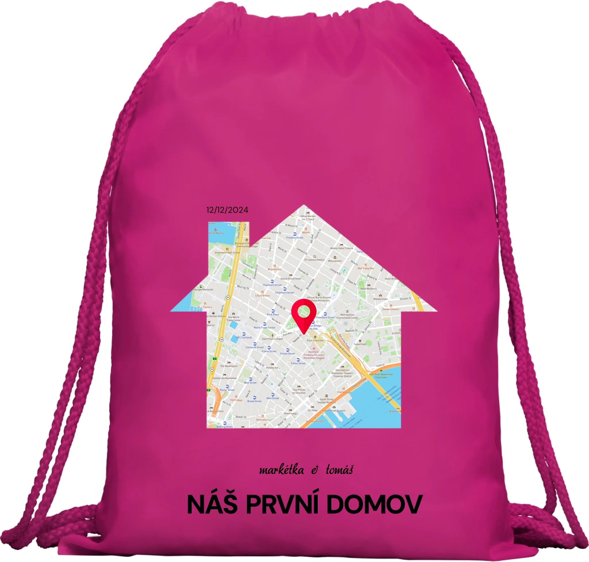 BATOH nebo TAŠKA s motivem RODINA TADY TO ZAČALO (vyberete tvar mapy, místo, doplníte texty) Multifunkční batoh KAGU růže 35x45 cm