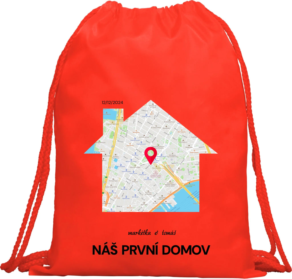 BATOH nebo TAŠKA s motivem RODINA TADY TO ZAČALO (vyberete tvar mapy, místo, doplníte texty)