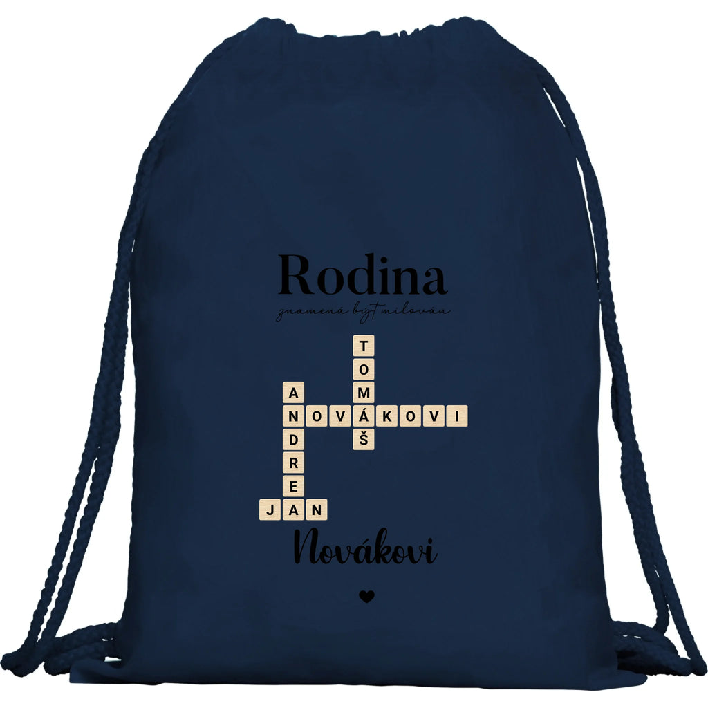 BATOH nebo TAŠKA s motivem RODINA SCRABLE (vložíte jména, doplníte texty)