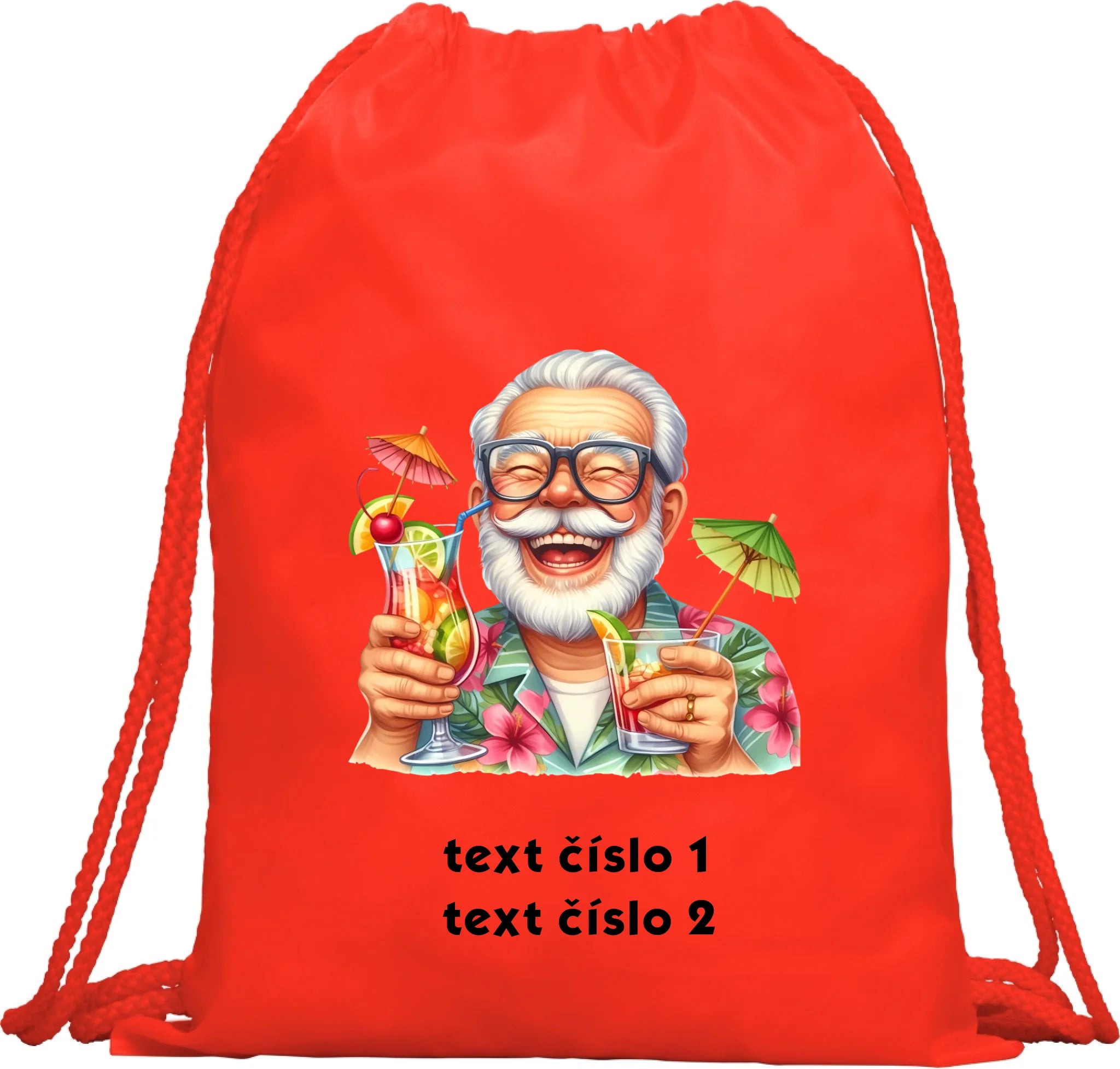 BATOH nebo TAŠKA s motivem DĚDEČEK (výběr z 10+ obrázků, možnost doplnit vlastní texty) Multifunkční batoh KAGU červená 35x45 cm