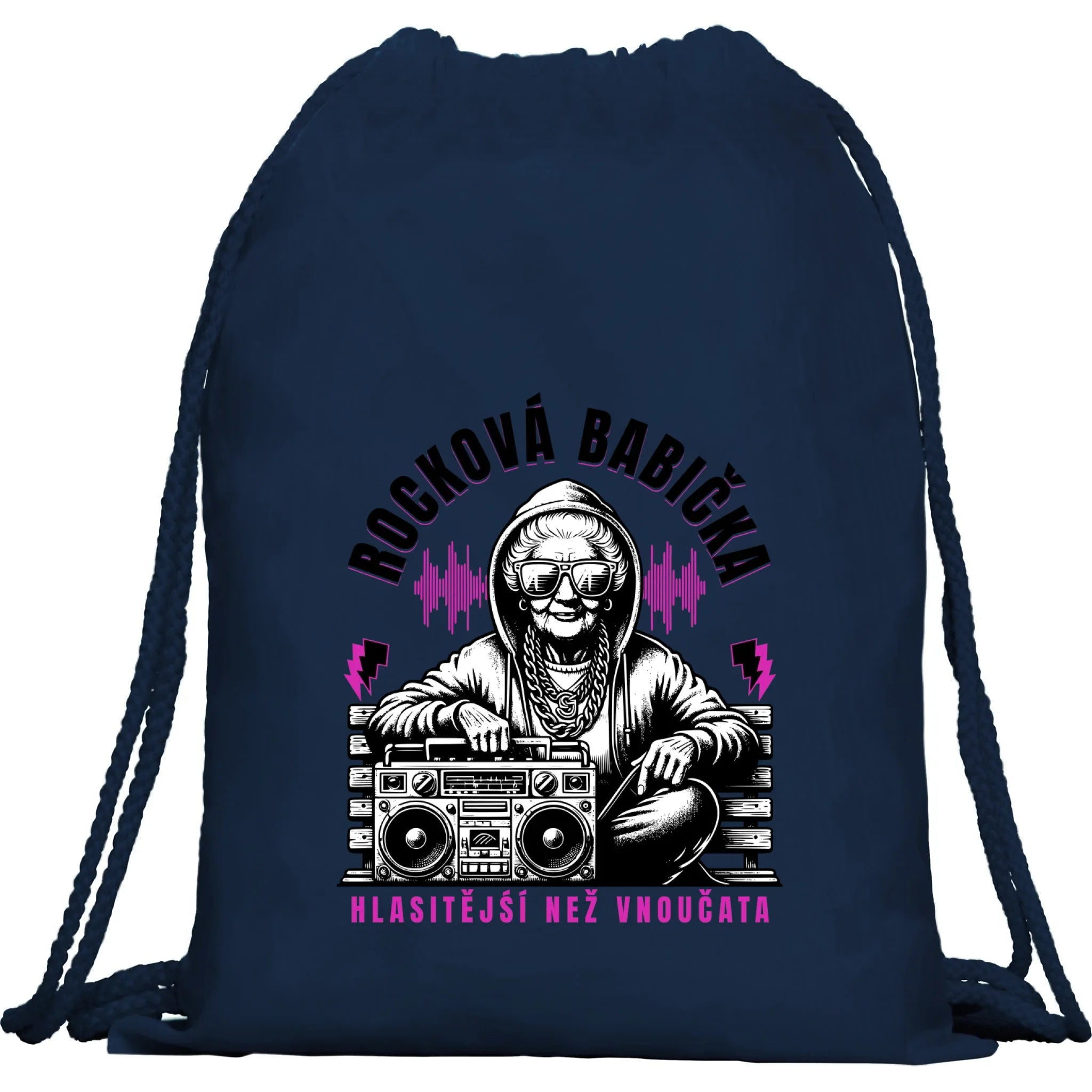 BATOH nebo TAŠKA s motivem ROCKOVÁ BABIČKA Multifunkční batoh KAGU námořnická modrá 35x45 cm