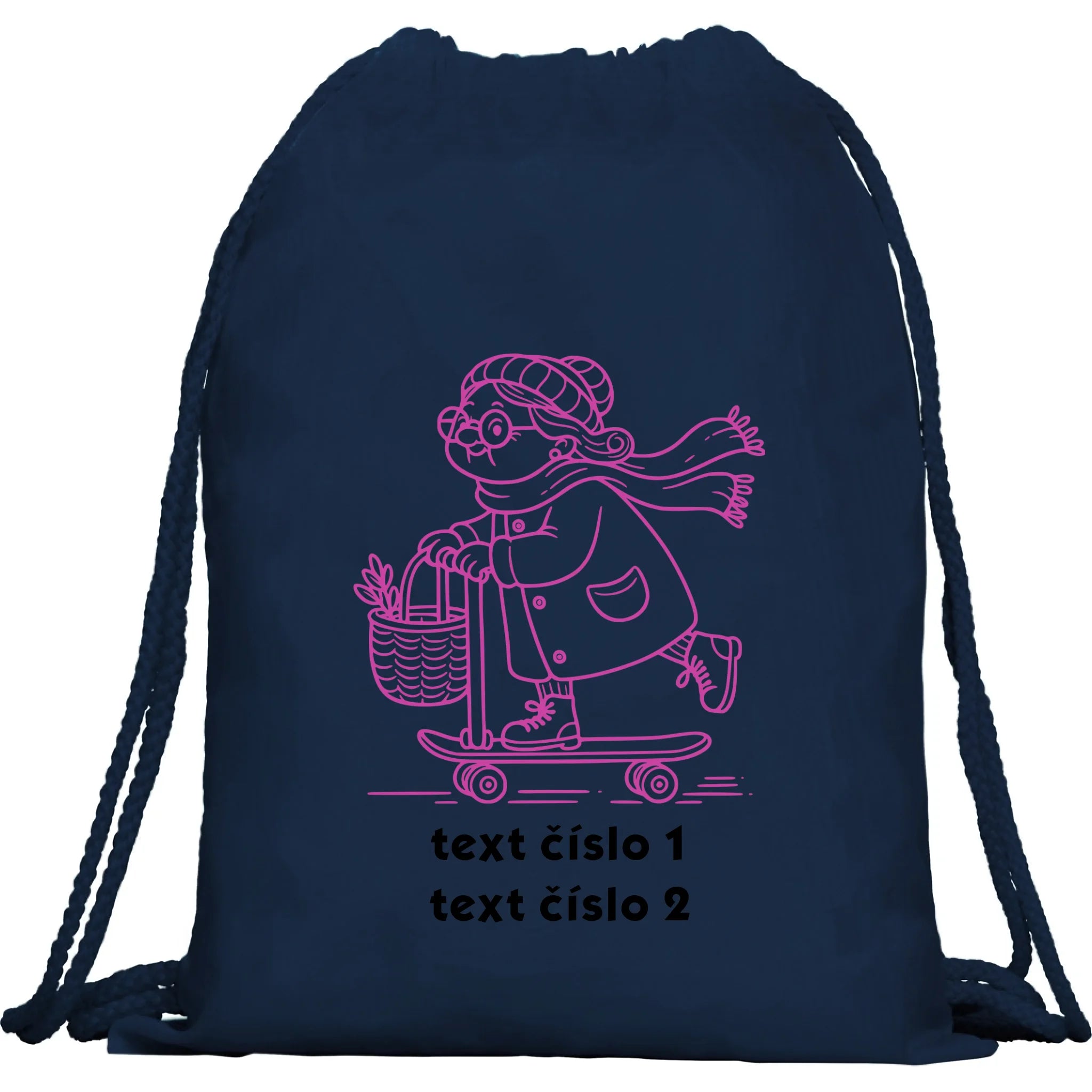 AKČNÍ BABIČKA VÝBĚR OBRÁZKU (10+motivů) a MOŽNOST DOPLNIT VLASTNÍ TEXTY batoh, taška Multifunkční batoh KAGU námořnická modrá 35x45 cm
