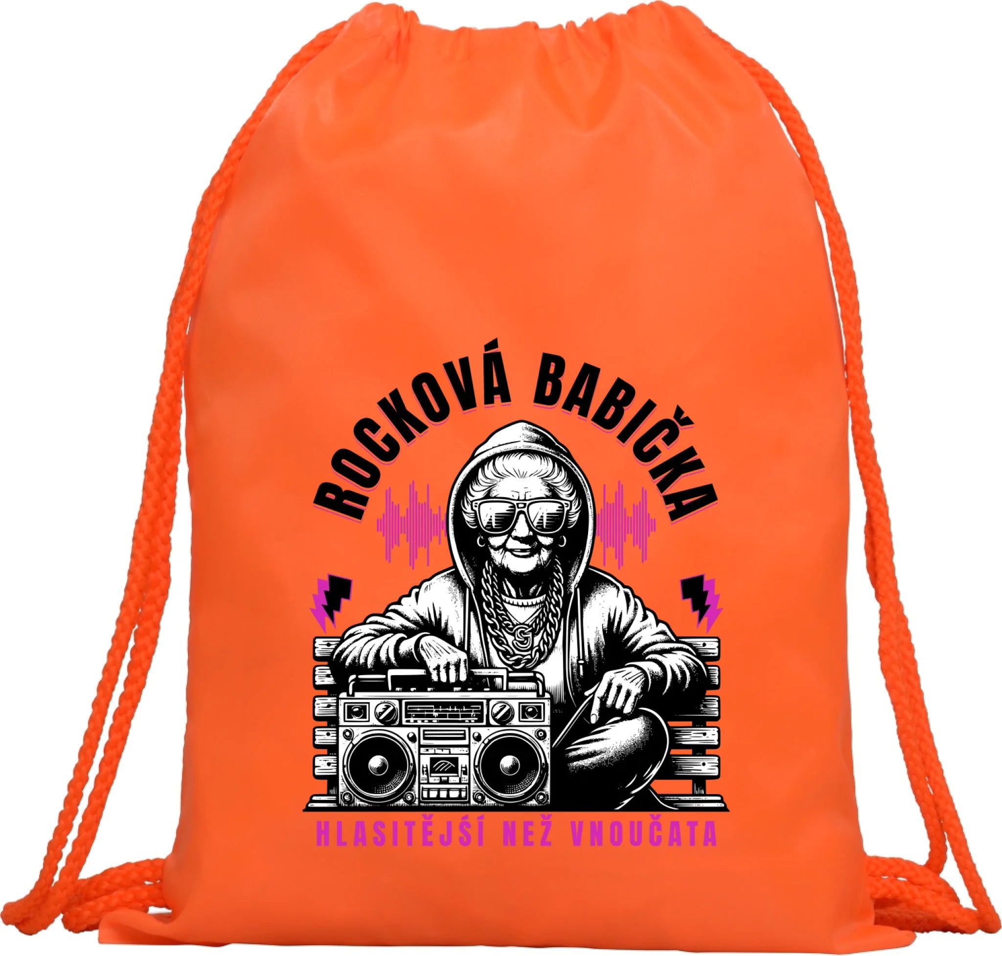 BATOH nebo TAŠKA s motivem ROCKOVÁ BABIČKA Multifunkční batoh KAGU oranžová 35x45 cm