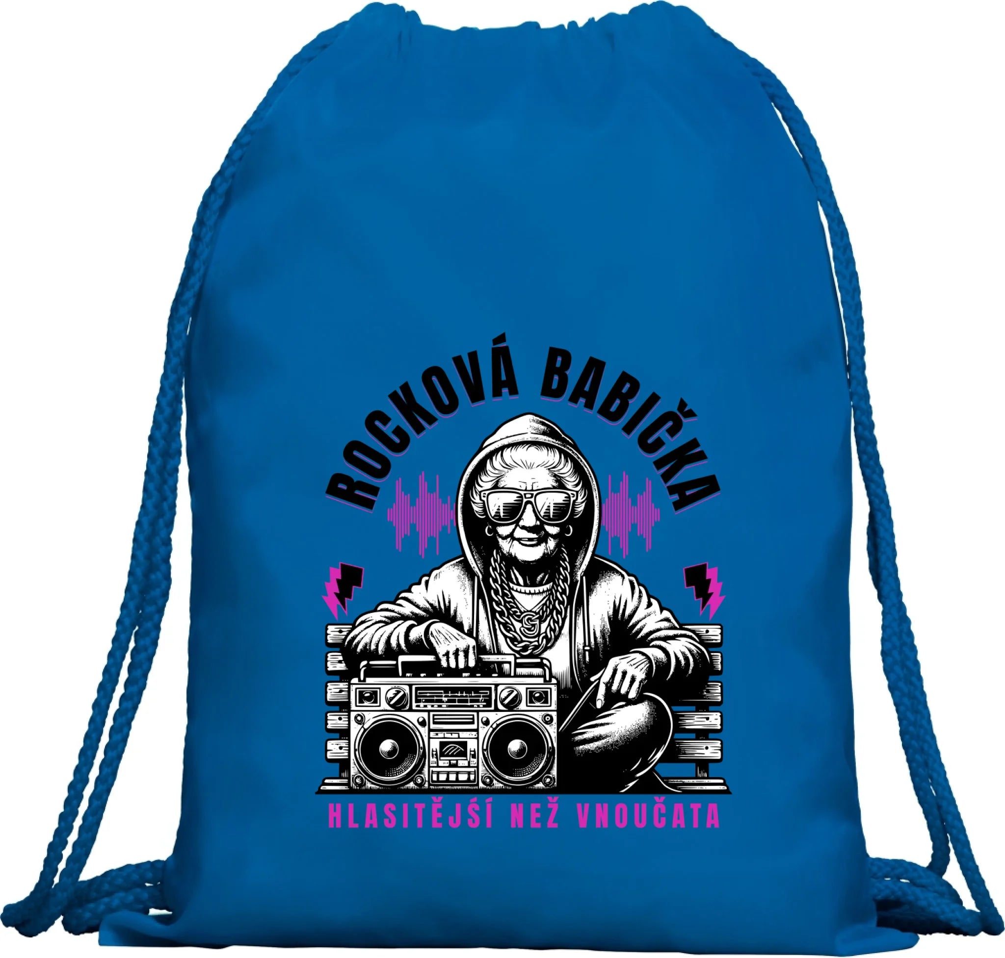 BATOH nebo TAŠKA s motivem ROCKOVÁ BABIČKA Multifunkční batoh KAGU modrá 35x45 cm