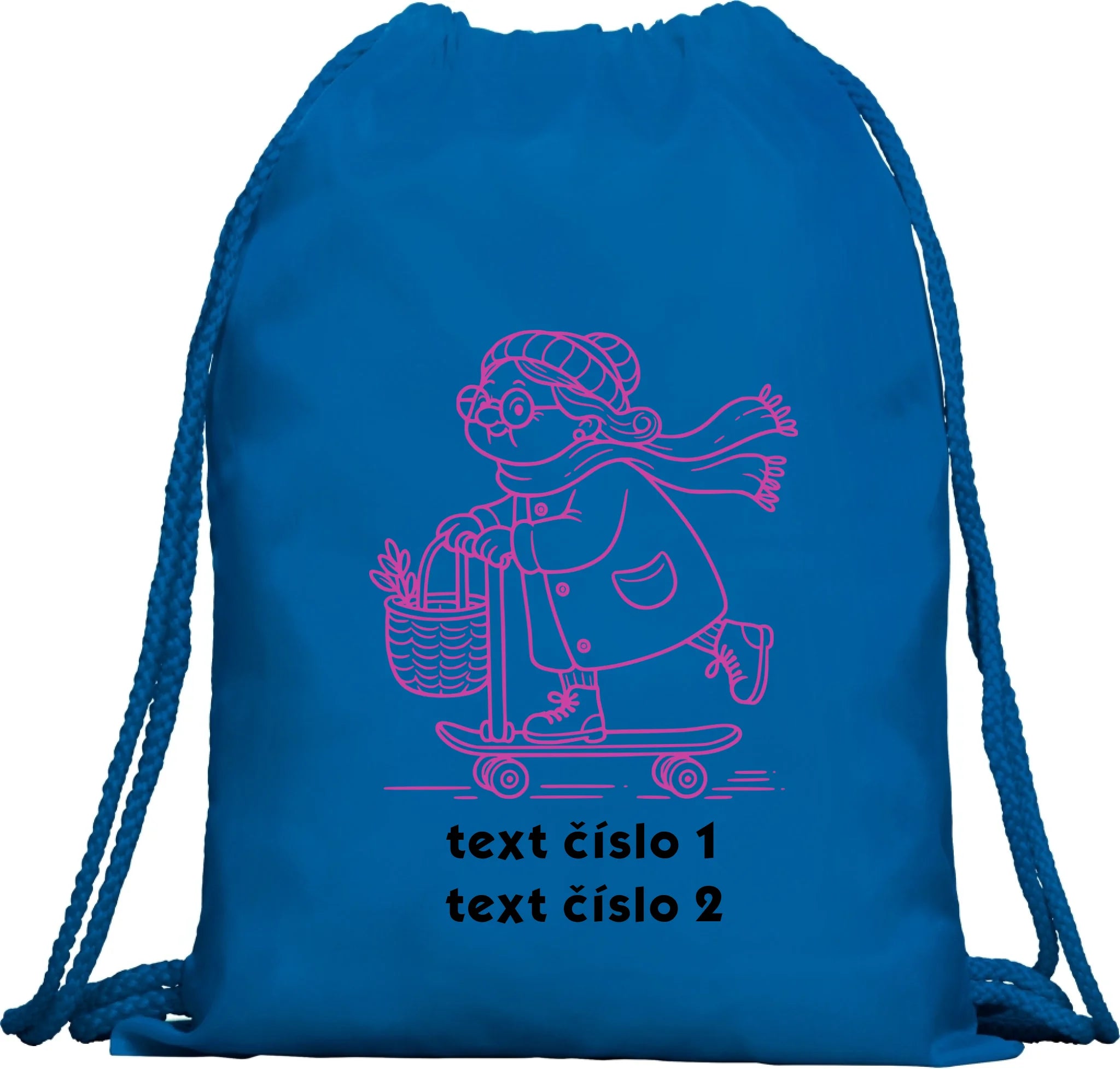 AKČNÍ BABIČKA VÝBĚR OBRÁZKU (10+motivů) a MOŽNOST DOPLNIT VLASTNÍ TEXTY batoh, taška Multifunkční batoh KAGU modrá 35x45 cm