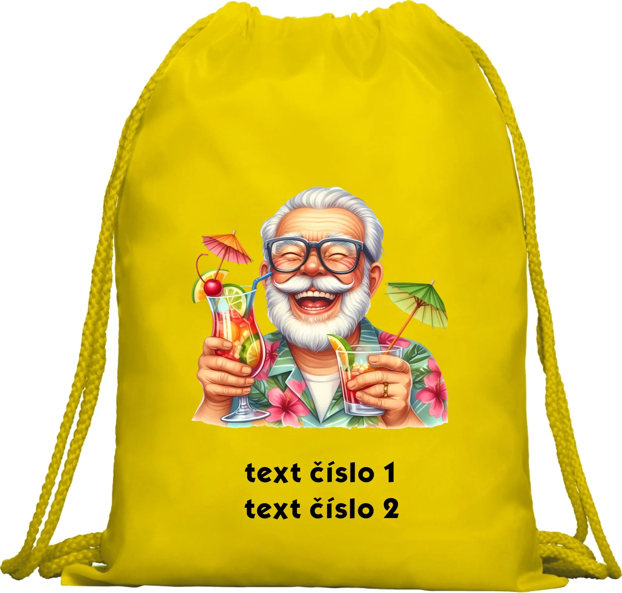 BATOH nebo TAŠKA s motivem DĚDEČEK (výběr z 10+ obrázků, možnost doplnit vlastní texty) Multifunkční batoh KAGU žlutá 35x45 cm