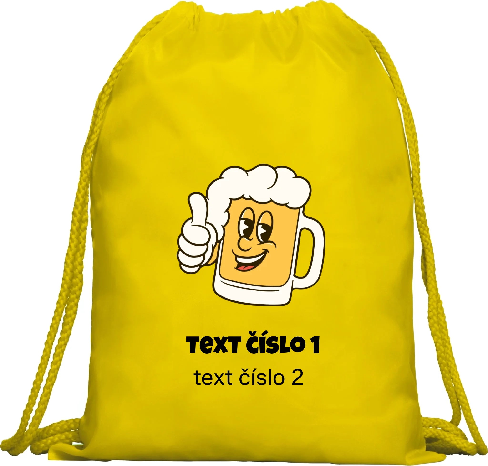BATOH nebo TAŠKA s motivem PIVO (výběr z 10+ obrázků, možnost doplnit vlastní texty) Multifunkční batoh KAGU žlutá 35x45 cm