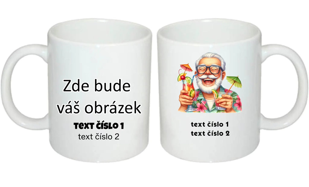 HRNÍČEK s motivem DĚDEČEK (výběr z 10+ obrázků, možnost doplnit vlastní texty)