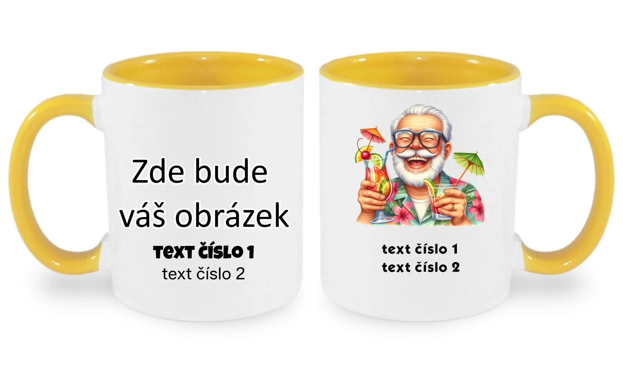 HRNÍČEK s motivem DĚDEČEK (výběr z 10+ obrázků, možnost doplnit vlastní texty)