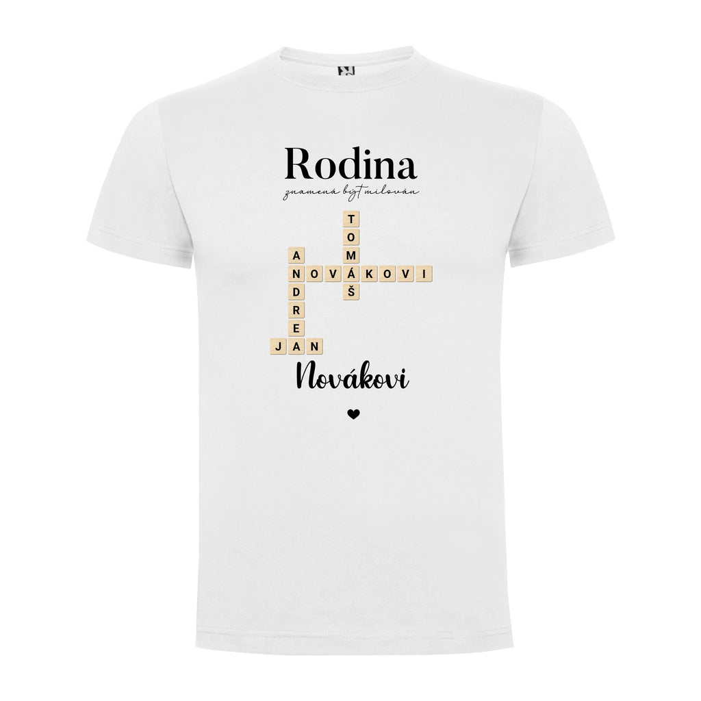 PÁNSKÉ TRIČKO s motivem RODINA SCRABLE (vložíte jména, doplníte texty)