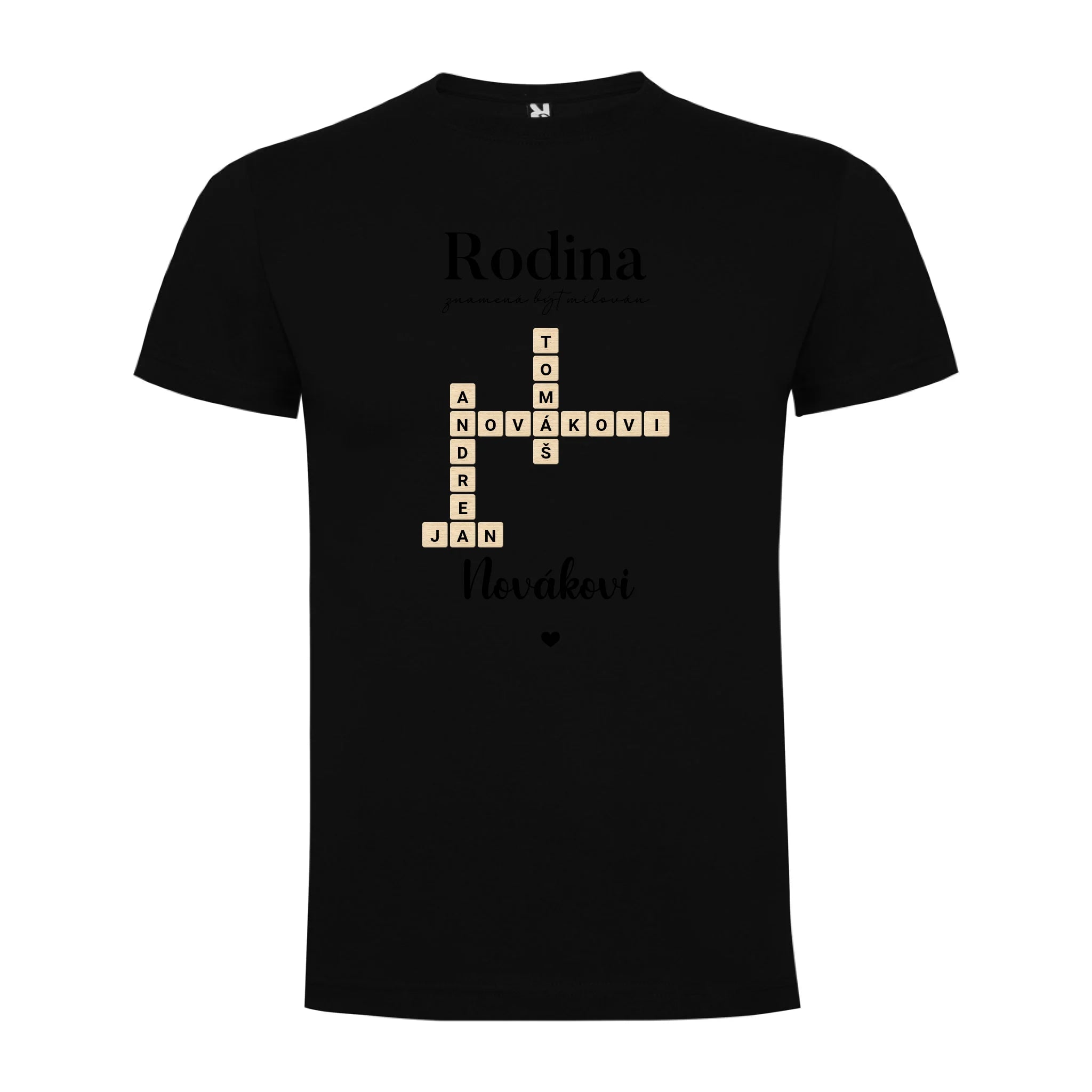 PÁNSKÉ TRIČKO s motivem RODINA SCRABLE (vložíte jména, doplníte texty)