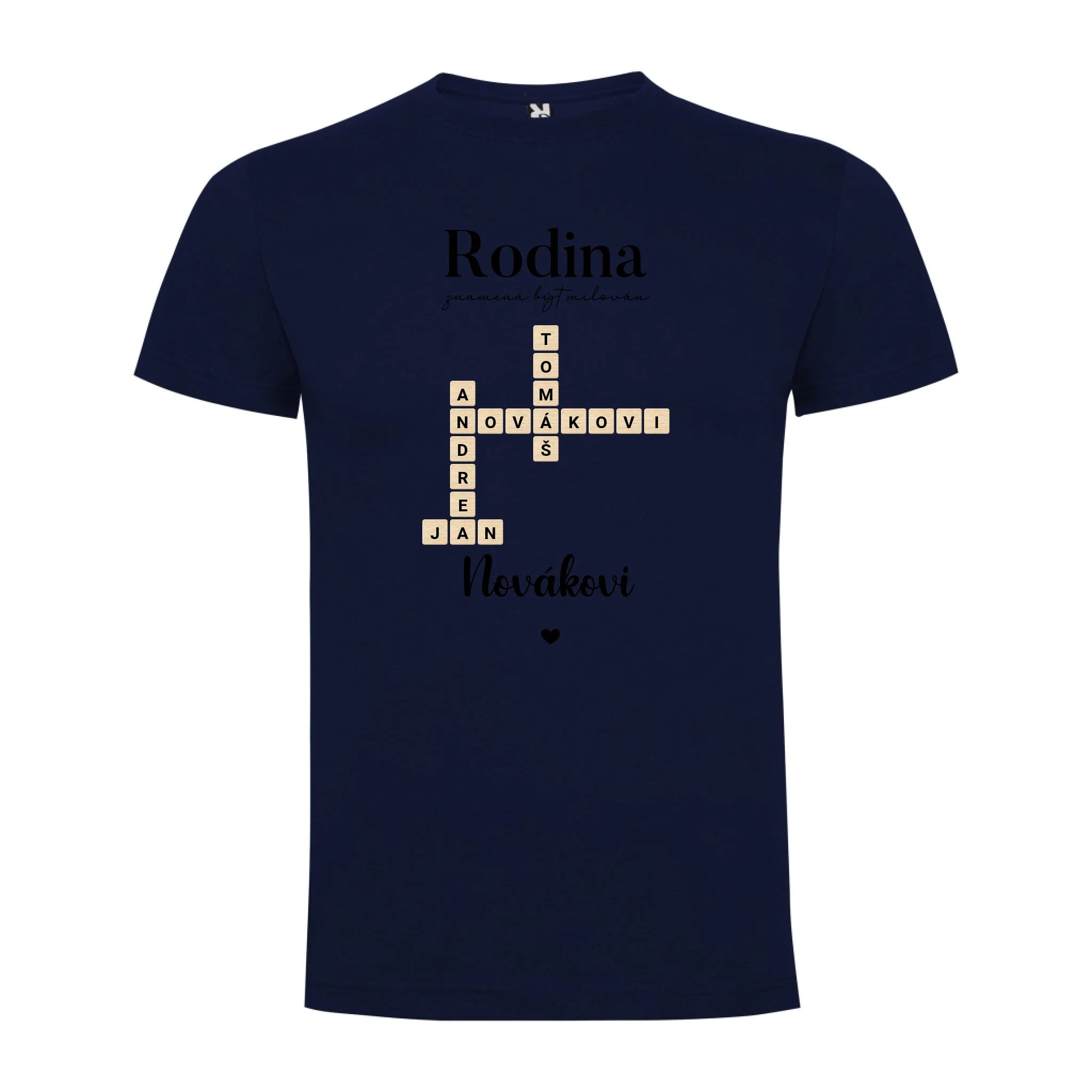 PÁNSKÉ TRIČKO s motivem RODINA SCRABLE (vložíte jména, doplníte texty)