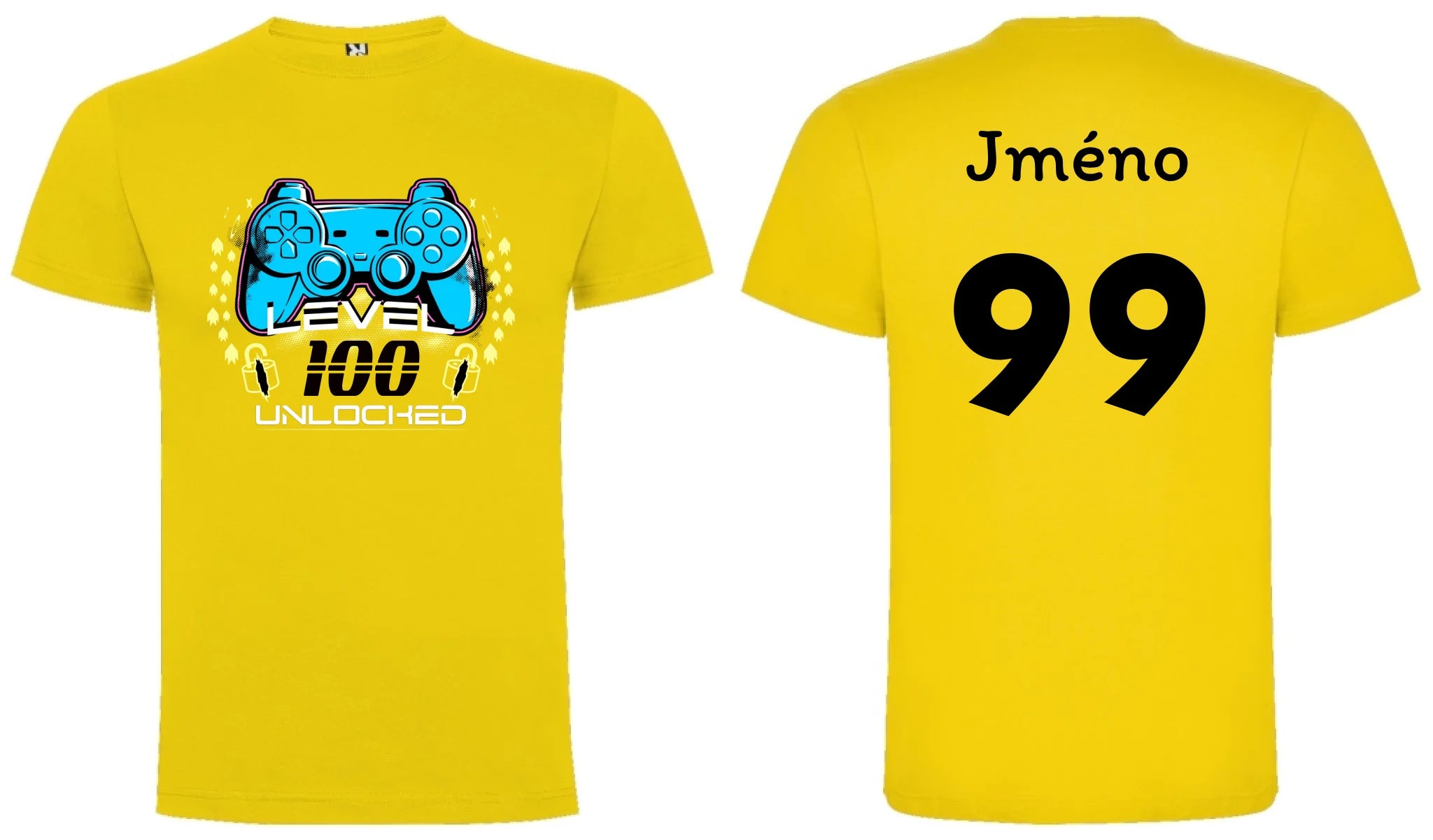 narozeniny LEVEL UNLOCKED pánské tričko oboustranný potisk pánské DOGO Žlutá