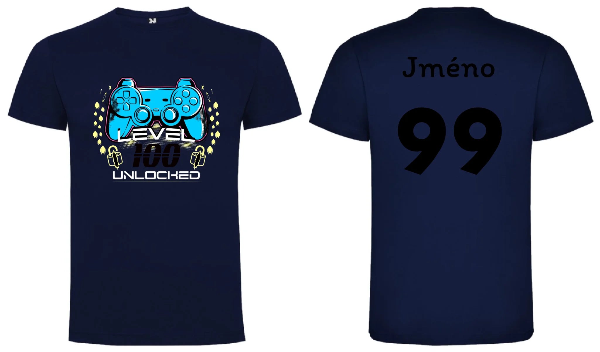 narozeniny LEVEL UNLOCKED pánské tričko oboustranný potisk pánské DOGO Námořnická modrá