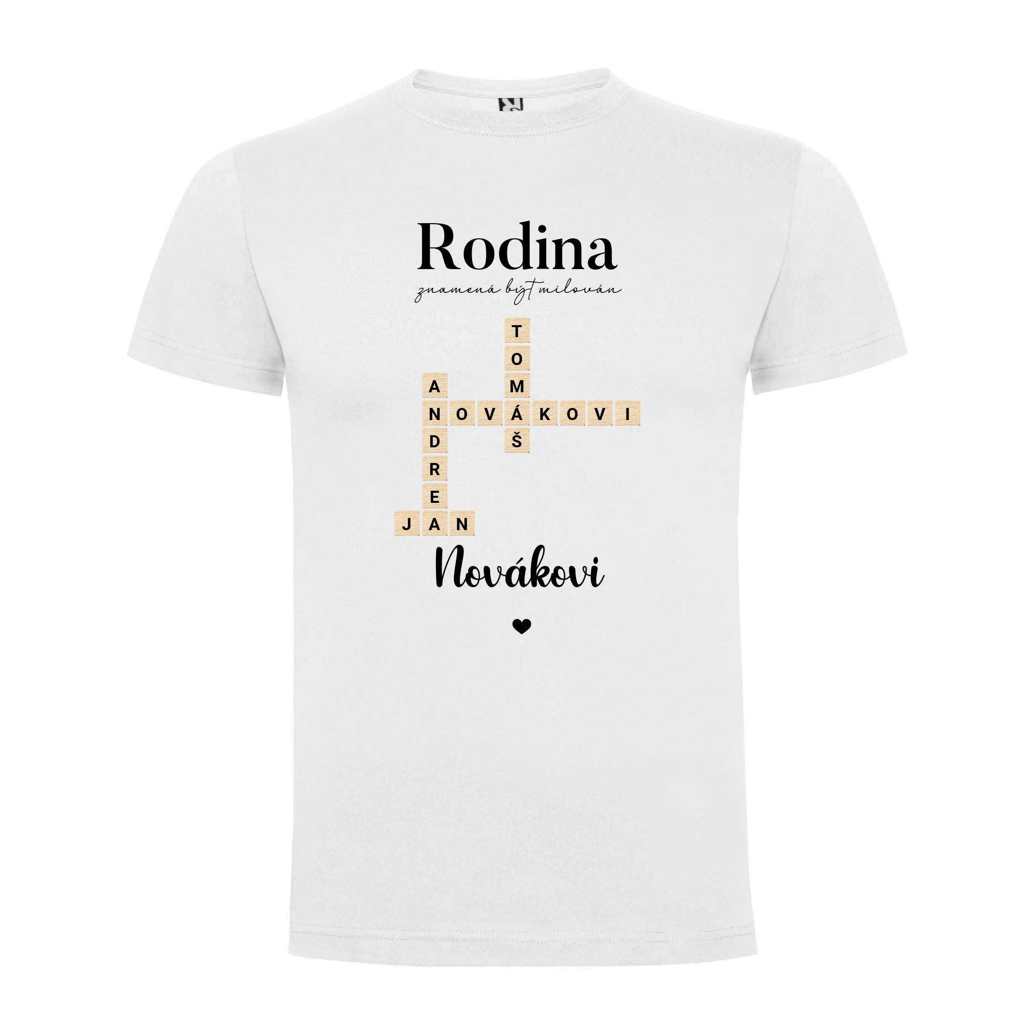CHLAPECKÉ TRIČKO s motivem RODINA SCRABLE (vložíte jména, doplníte texty) potisk jen dopředu chlapecké DOGO Bílá
