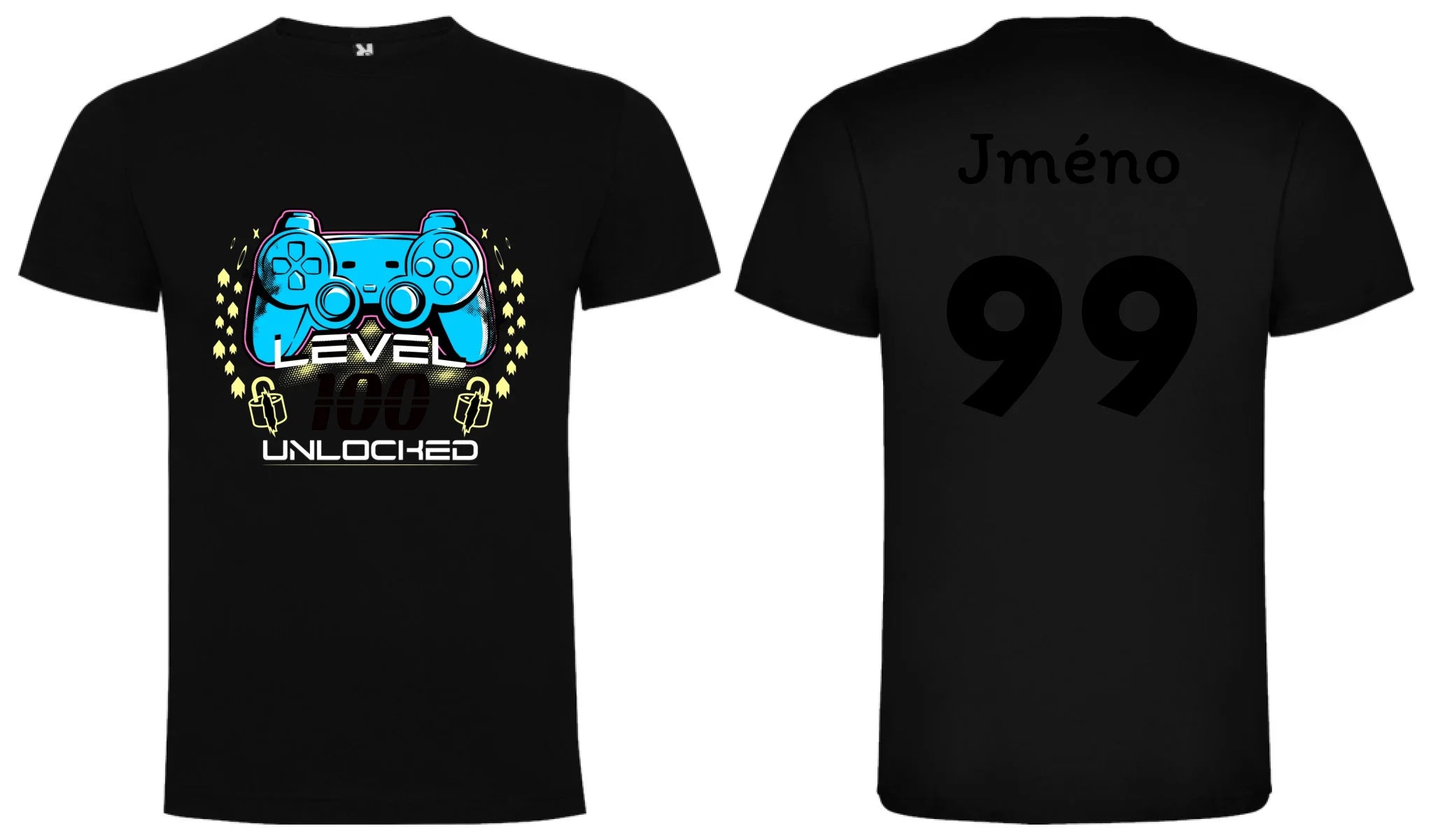 narozeniny LEVEL UNLOCKED chlapecké tričko oboustranný potisk chlapecké DOGO Černá