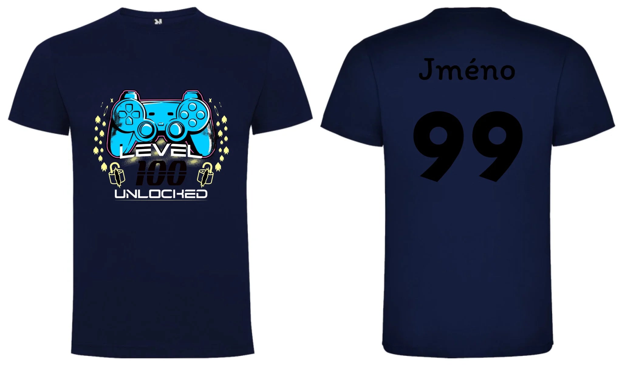 narozeniny LEVEL UNLOCKED chlapecké tričko oboustranný potisk chlapecké DOGO Námořnická modrá