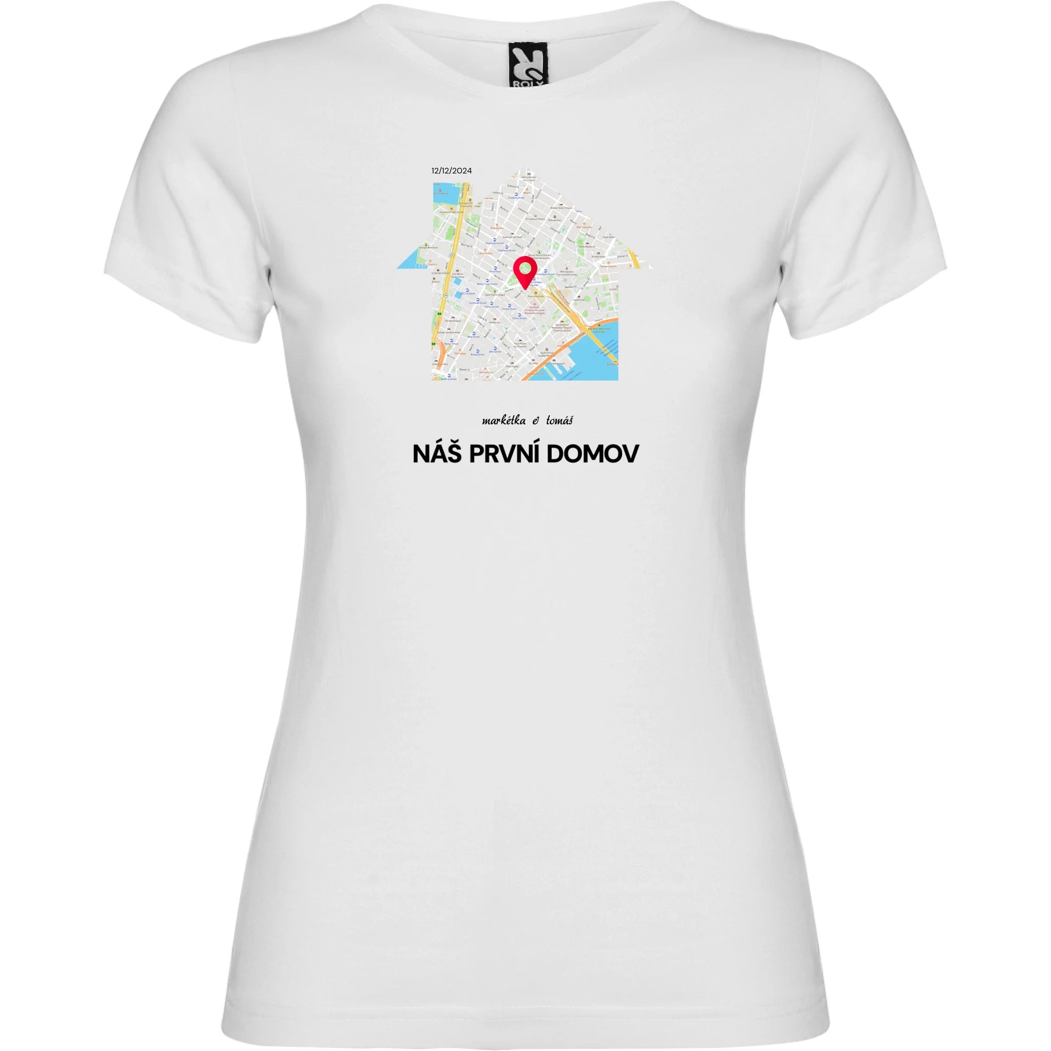 TRIČKO MAPA vyberte místo, generujte mapu, doplňte vlastní texty potisk jen dopředu dámské jamaica Bílá