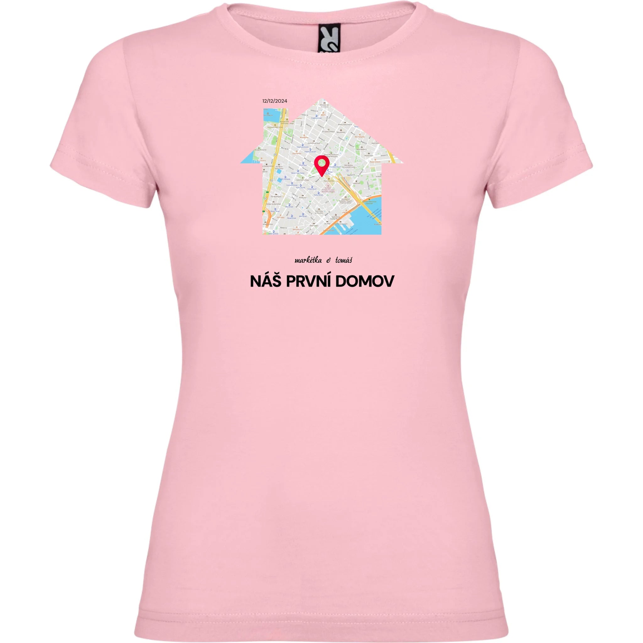 TRIČKO MAPA vyberte místo, generujte mapu, doplňte vlastní texty potisk jen dopředu dámské jamaica Světle růžová